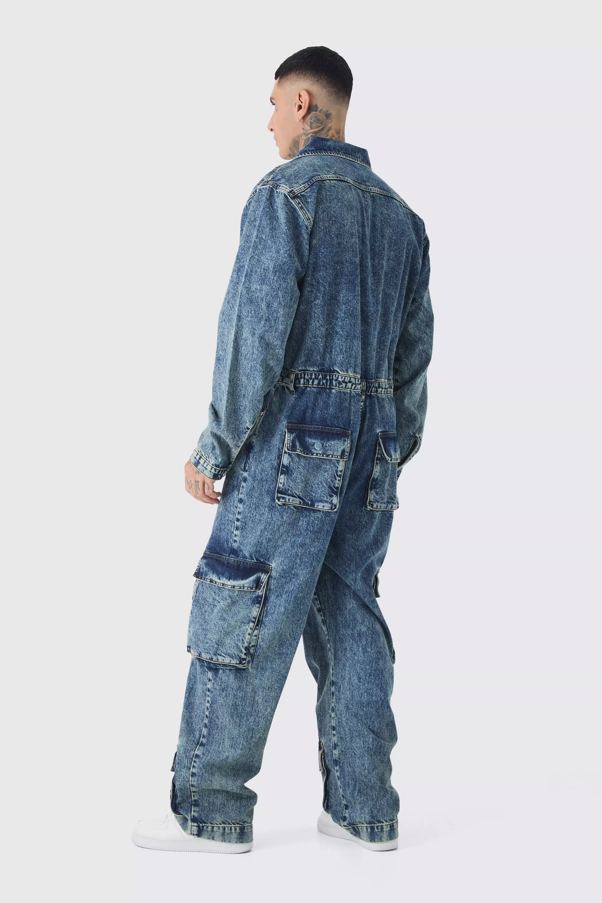 Tuta Intera Da Lavoro Tall Oversize In Denim, Vintage blue immagine alternativa