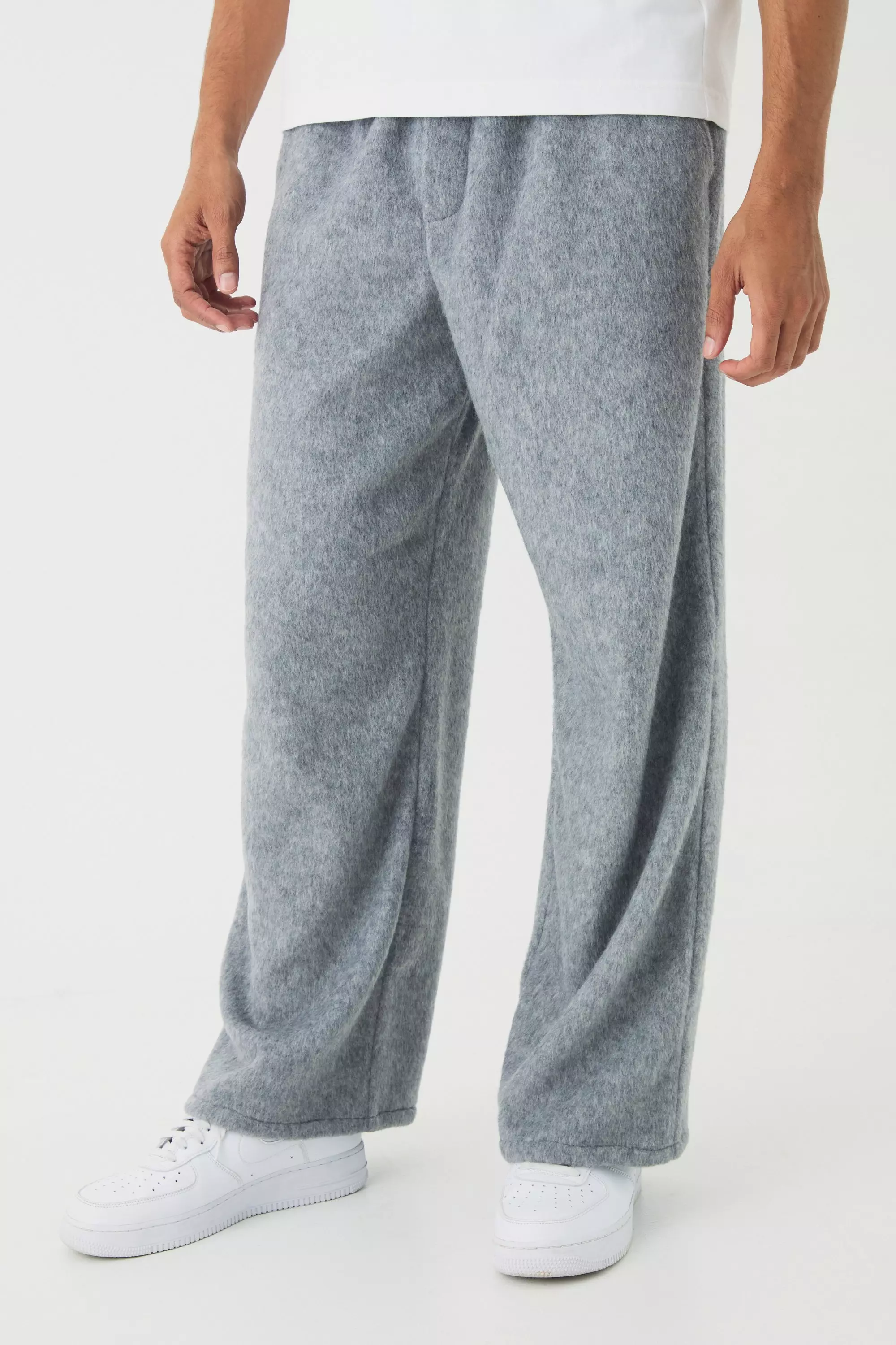 Elasticated Wide Leg Brushed Melton Pants Grey