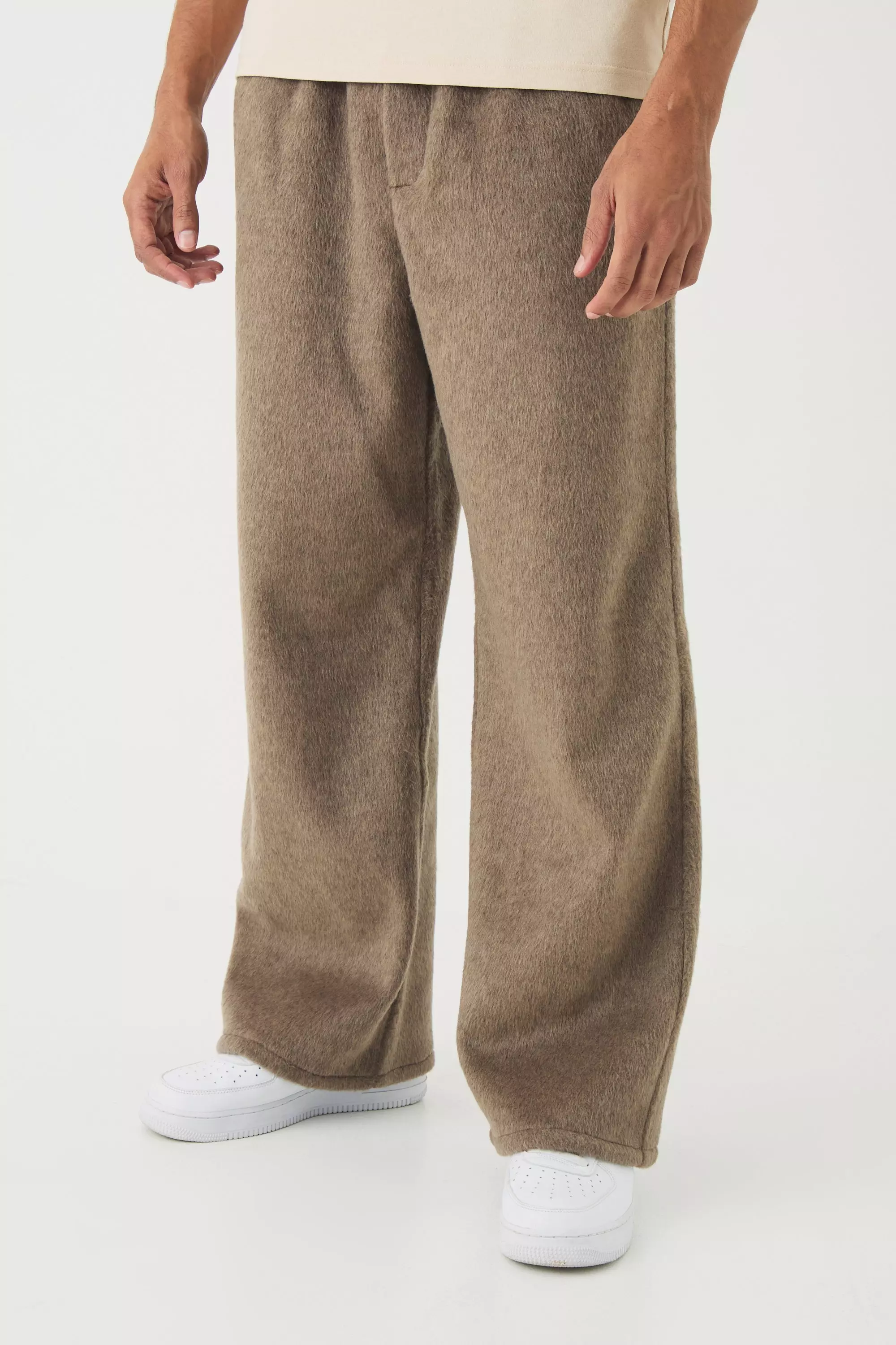 Elasticated Wide Leg Brushed Melton Pants Brown