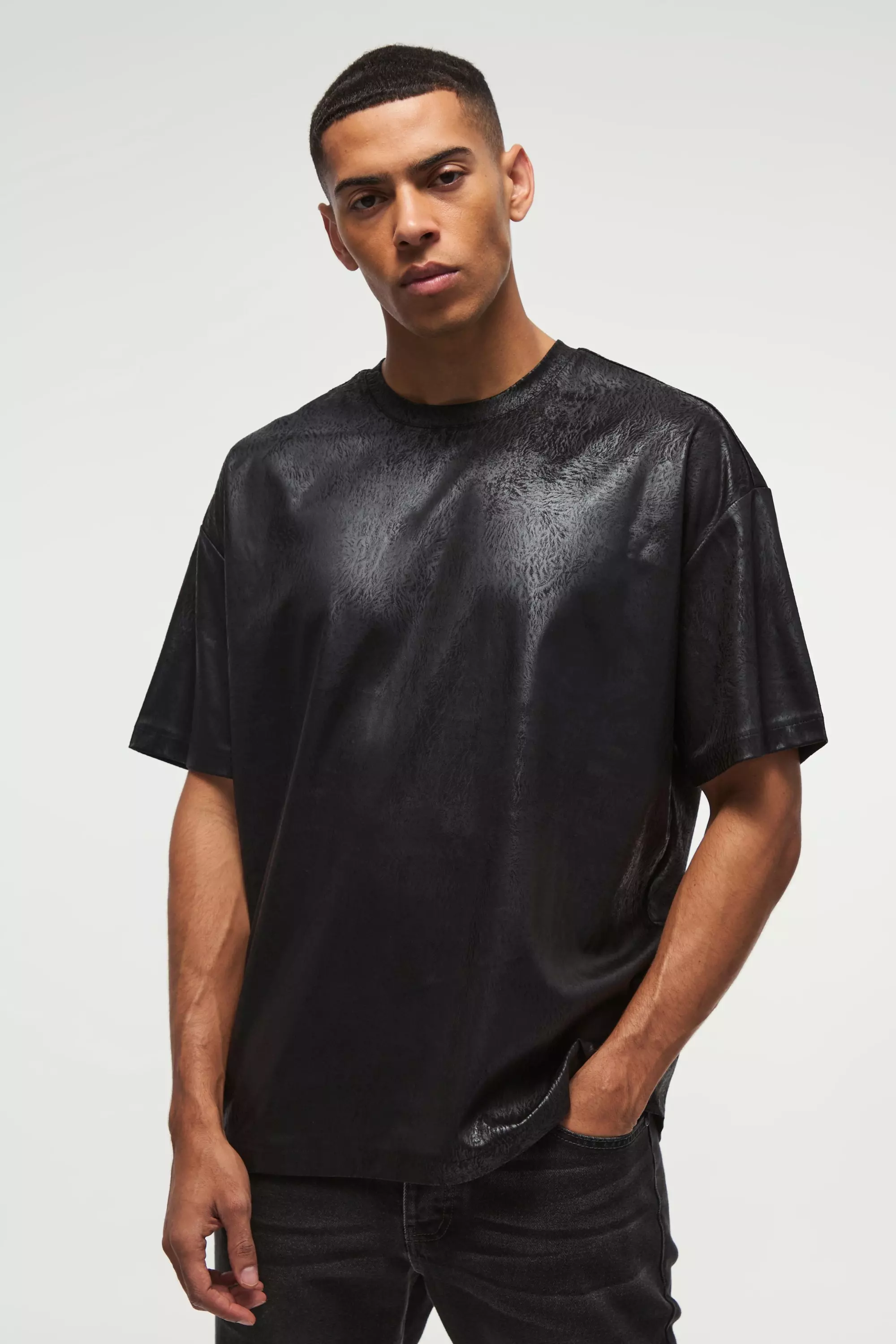 Black Oversized Texture Shine T-shirt