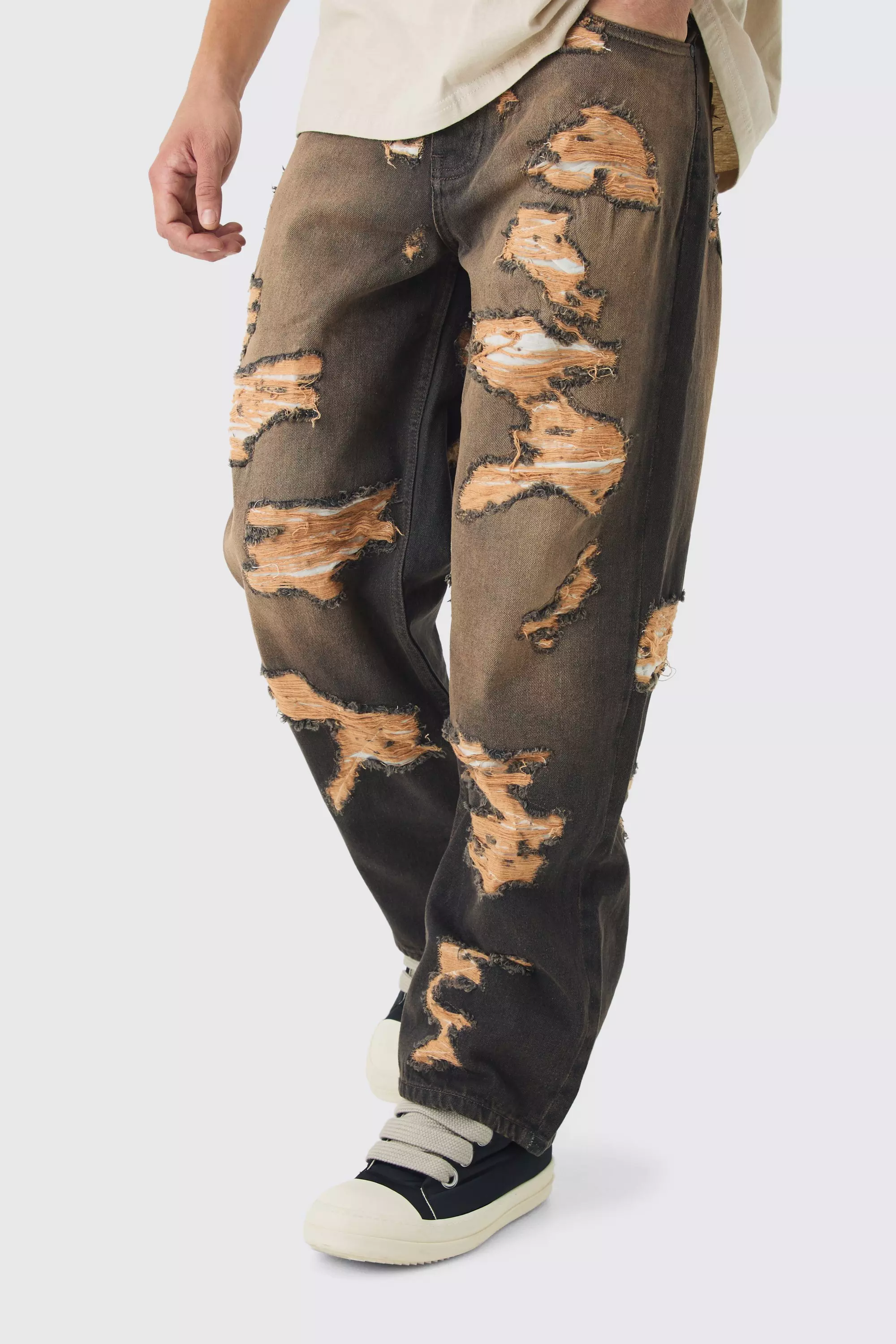 Baggy Fit Rigid All Over Ripped Jeans | boohooMAN USA