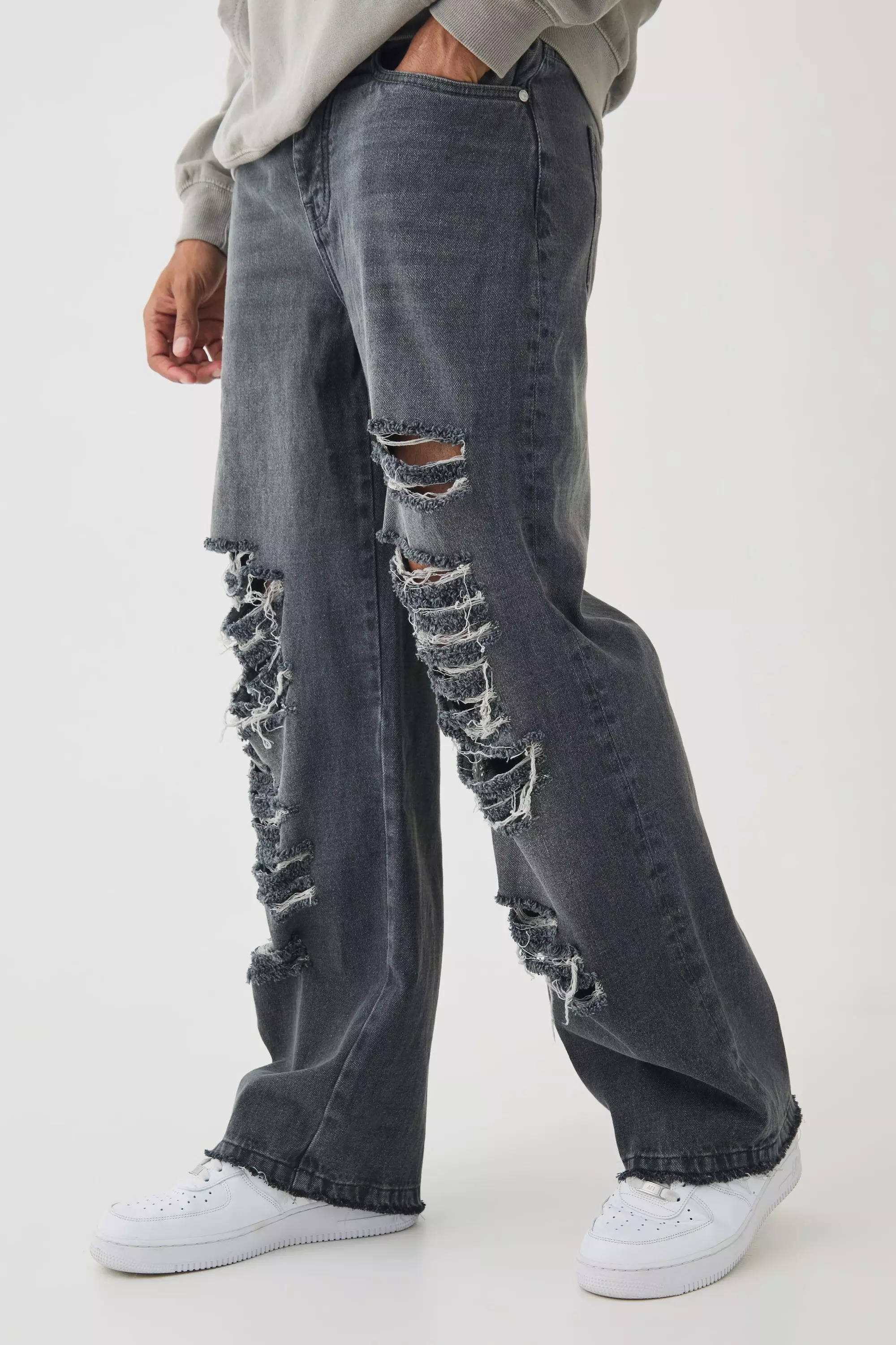 Relaxed Rigid Official Print Ripped Jeans Mid grey