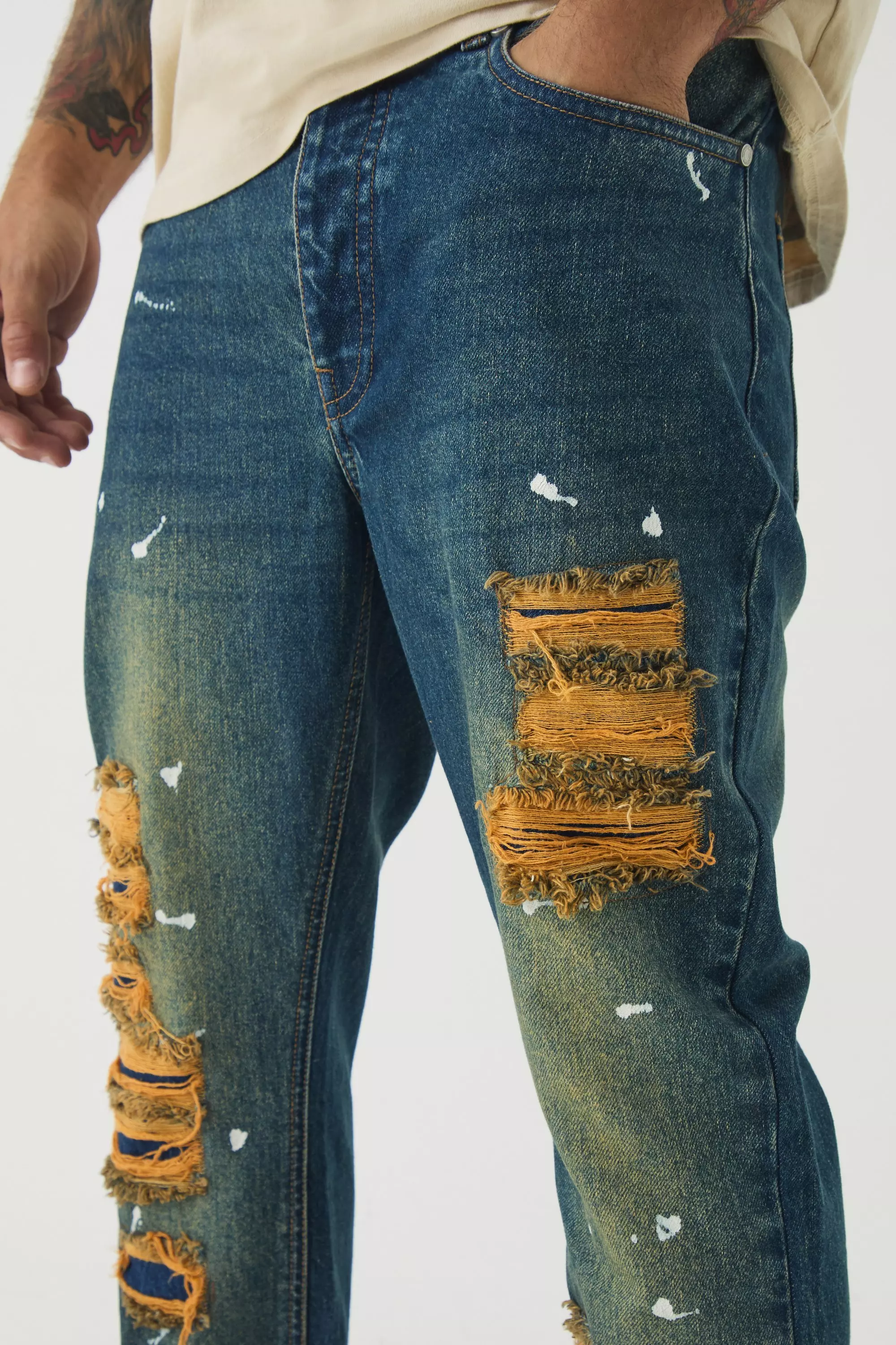 Antique blue Slim Rigid Paint Splat Ripped Jeans alternative image