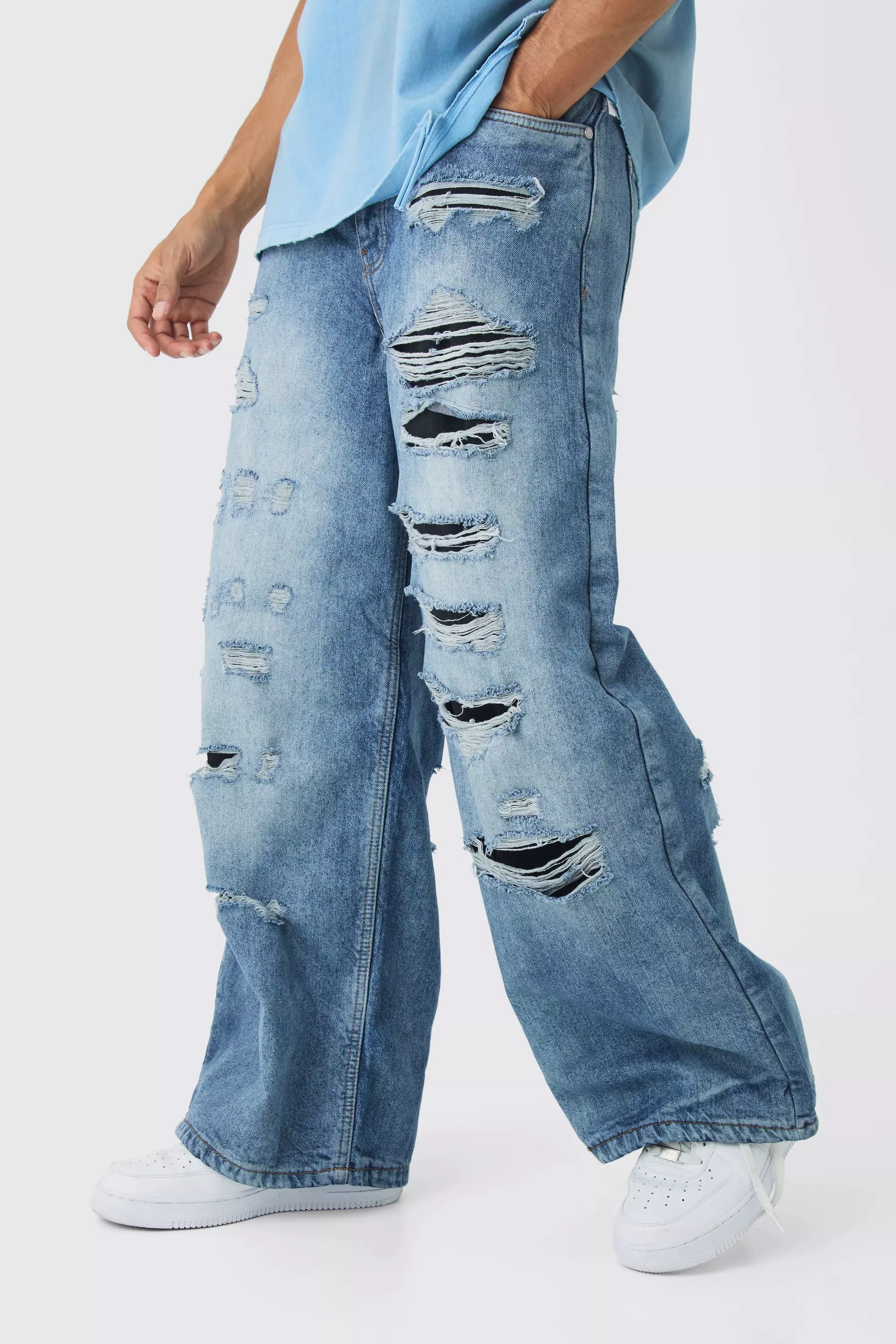 Super Baggy Rigid Rip & Repair Jeans Light blue