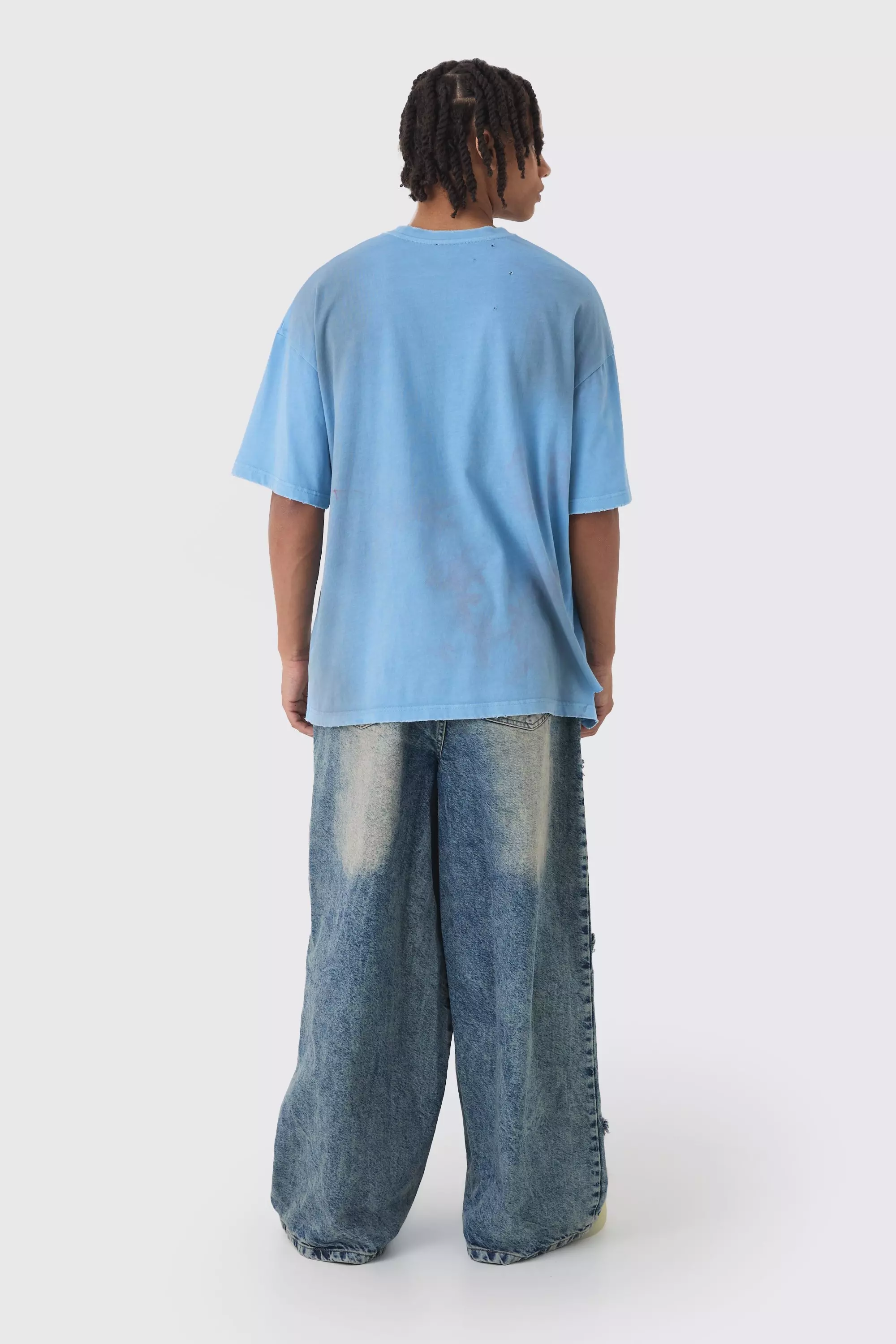 Wide Leg Rigid Star Distressed Applique Jeans | boohooMAN USA