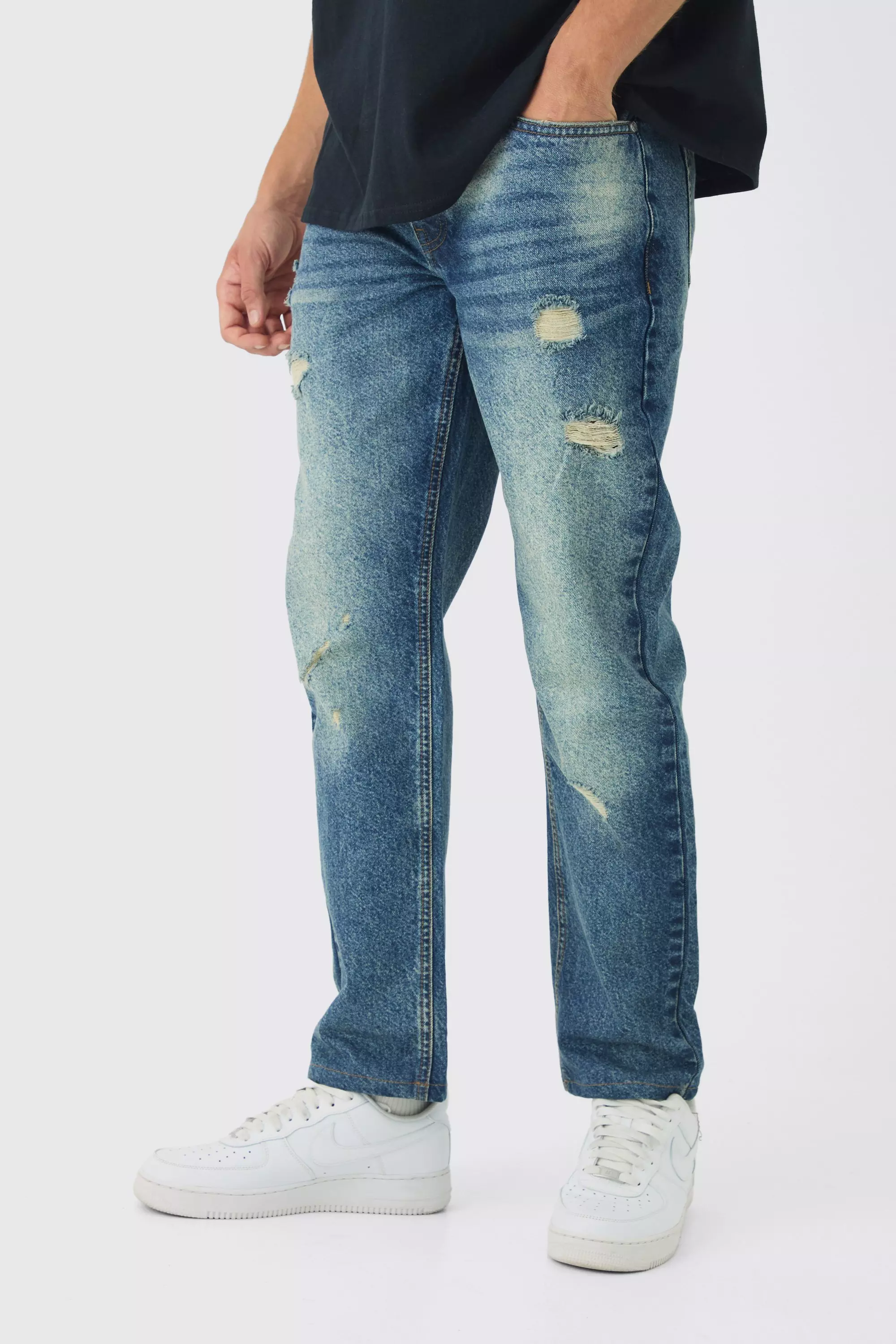 Straight Leg Rigid Subtle Ripped Jeans Vintage blue