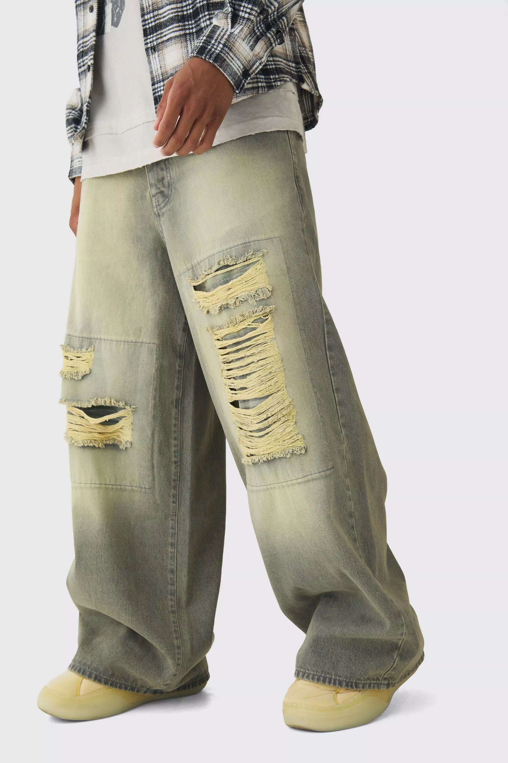 Extreme Baggy Rigid Box Ripped Jeans Green