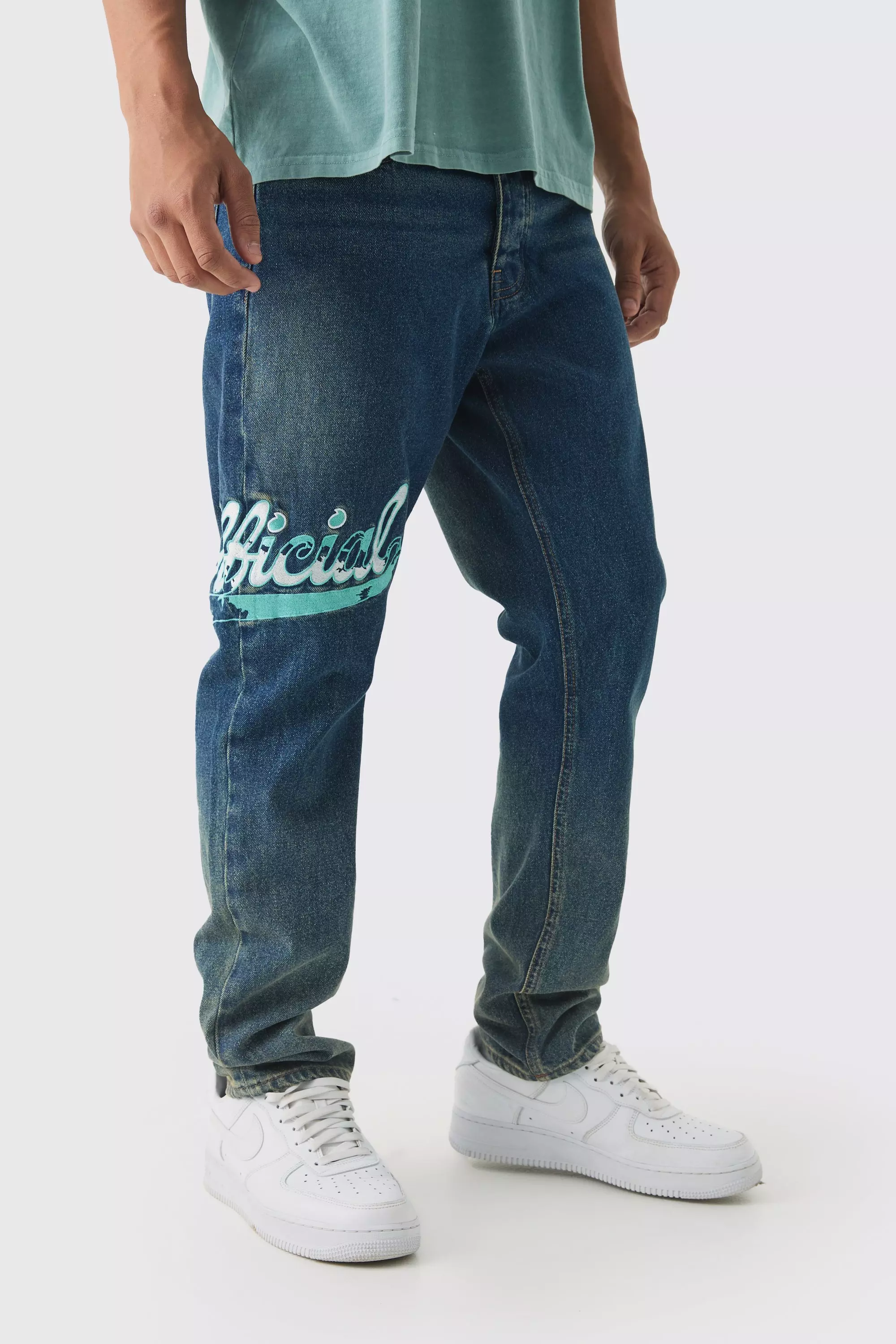 Slim Rigid Applique Jeans Vintage blue