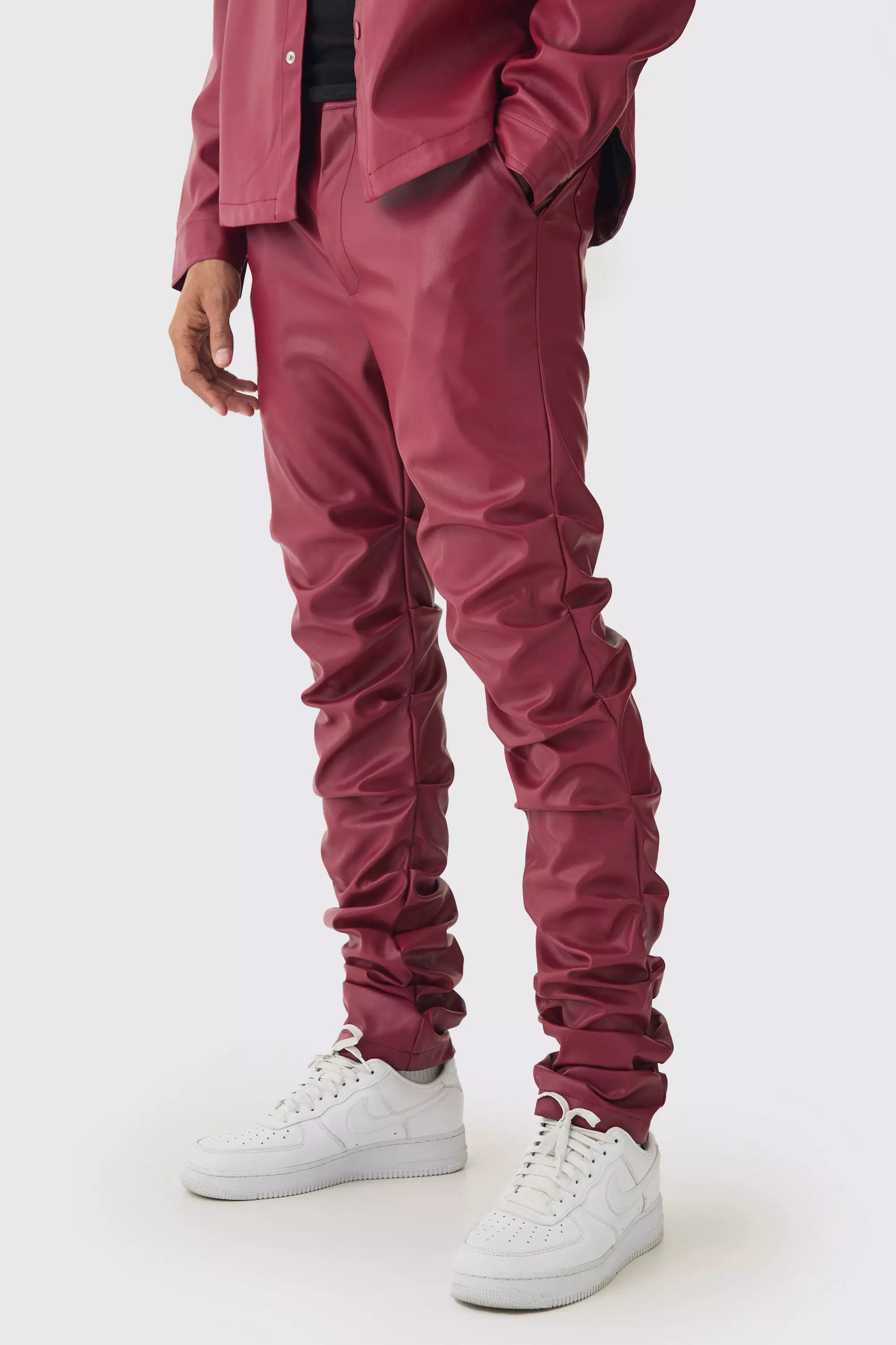 Slim Stacked Pu Pants cherry