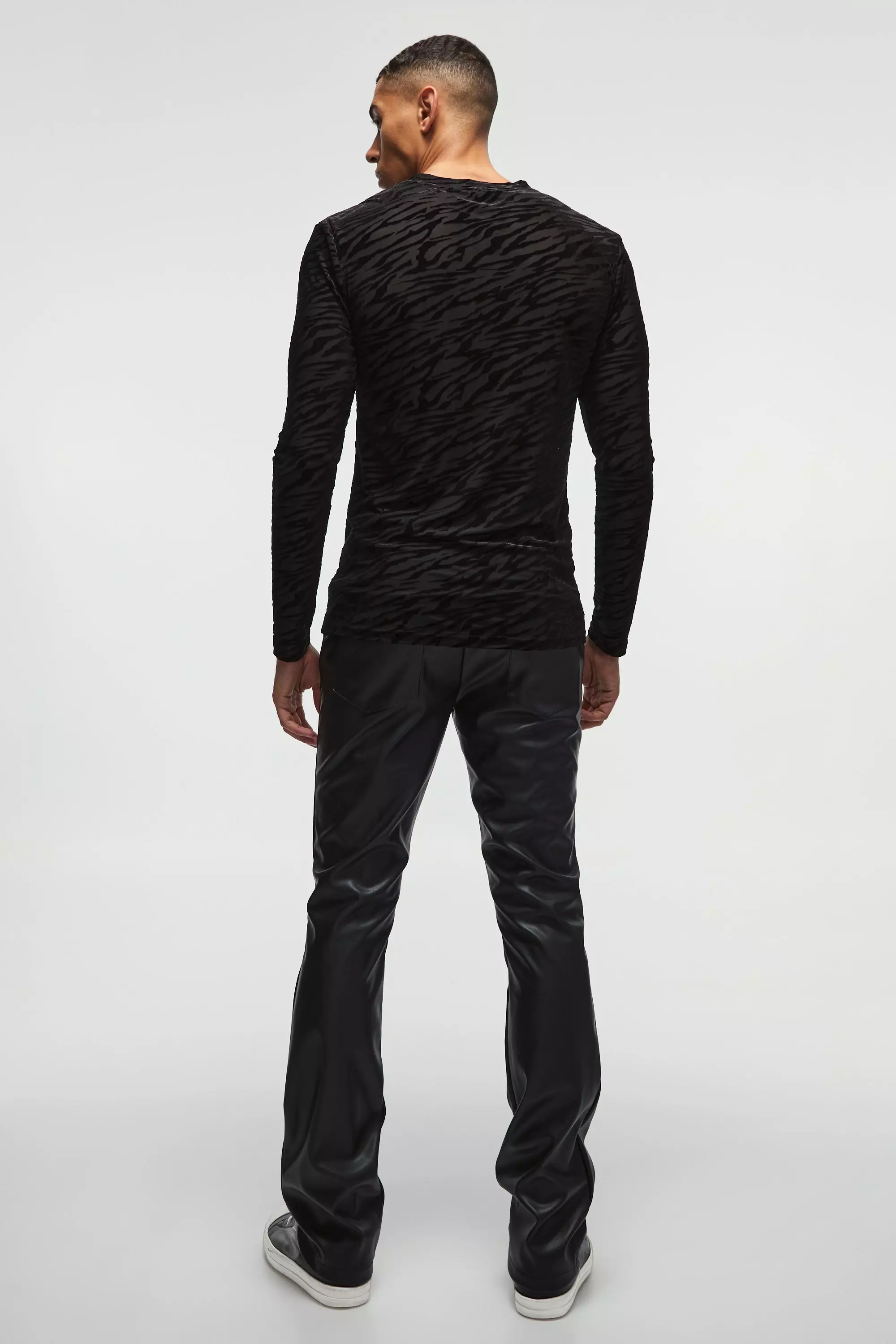 Slim Flared Pu Trousers | boohooMAN USA