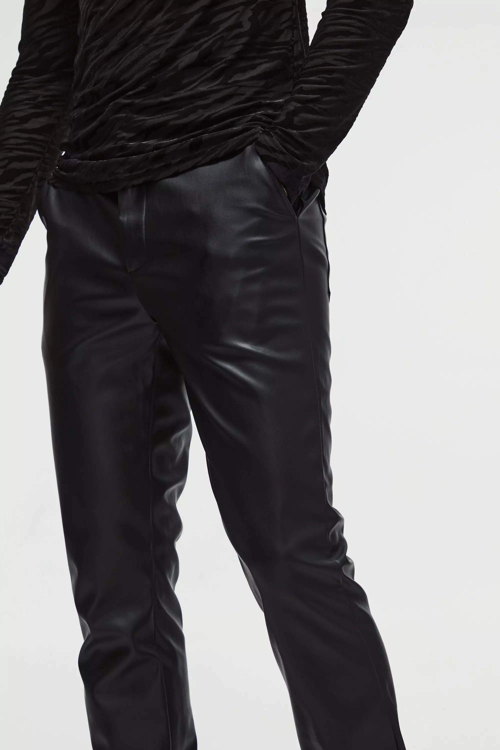 Slim Flared Pu Trousers | boohooMAN USA