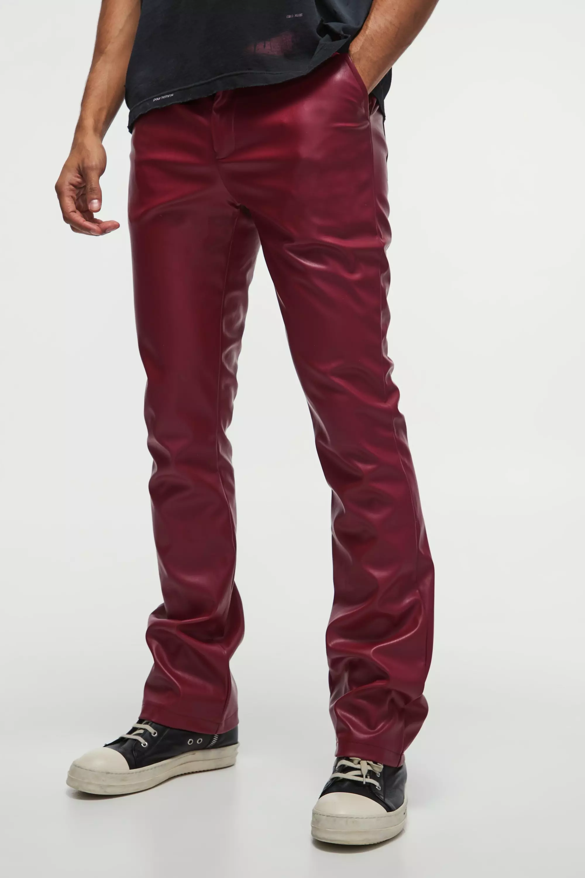 Pantaloni A Zampa Slim Fit In Pu, Cherry immagine alternativa