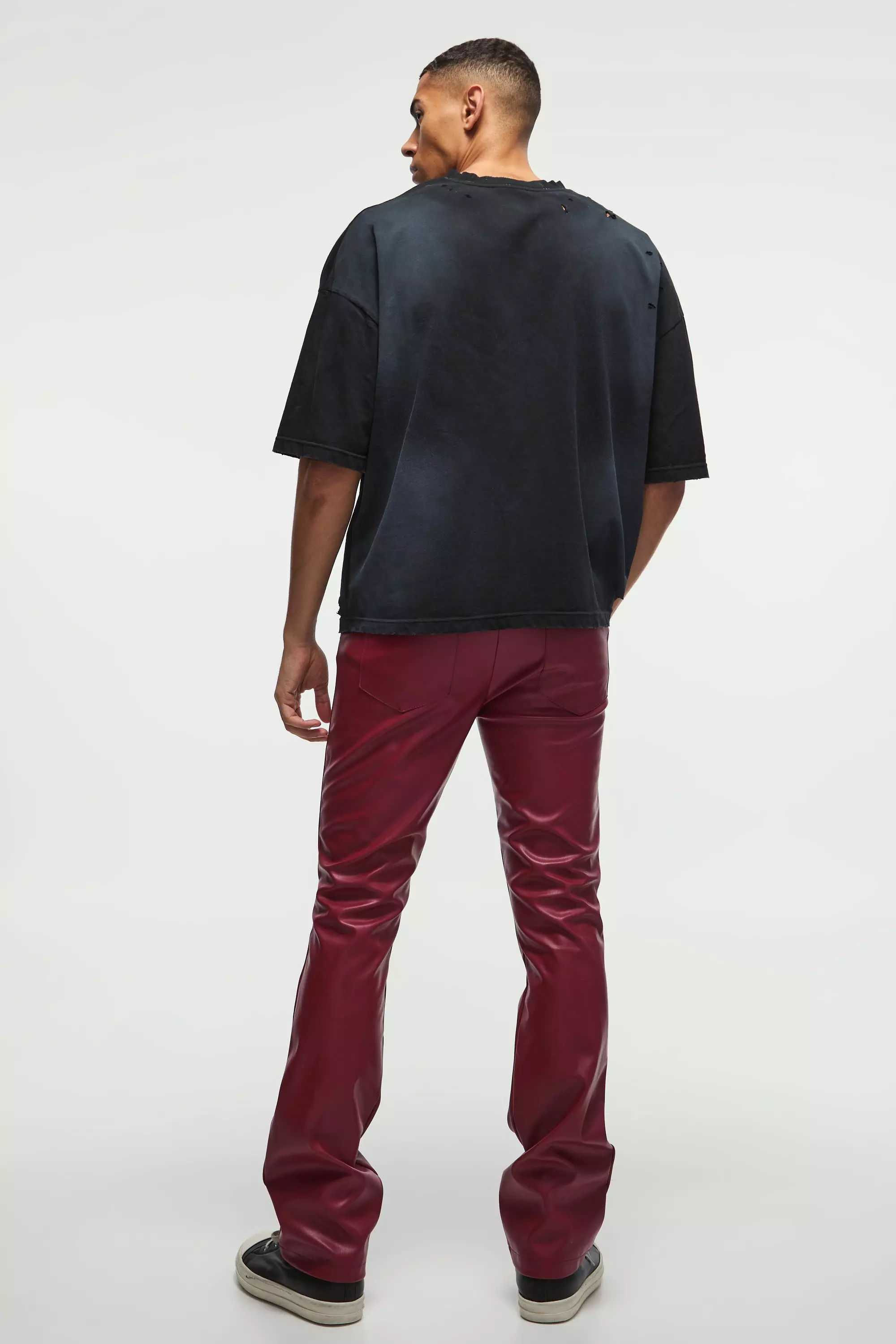 Pantaloni A Zampa Slim Fit In Pu, Cherry immagine alternativa