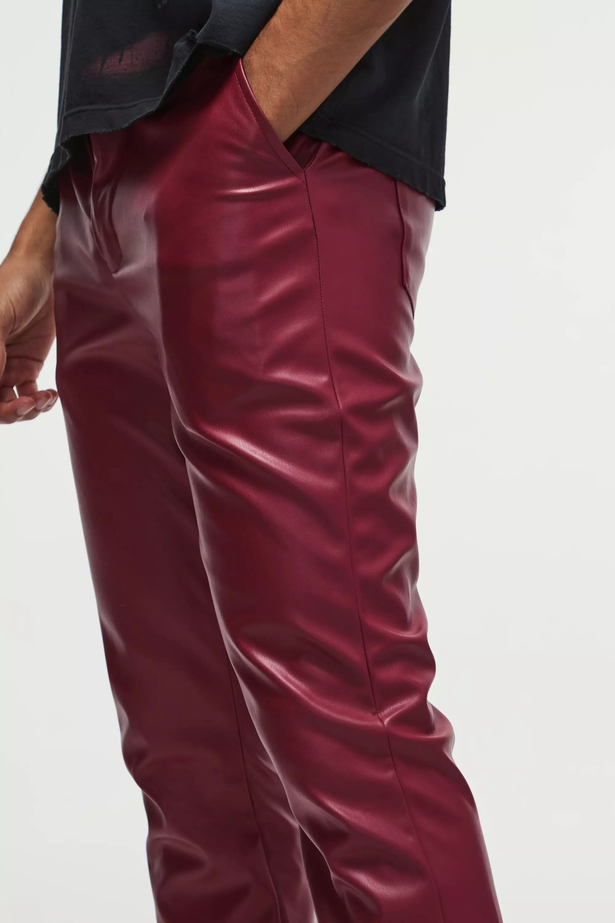 Pantaloni A Zampa Slim Fit In Pu, Cherry immagine alternativa