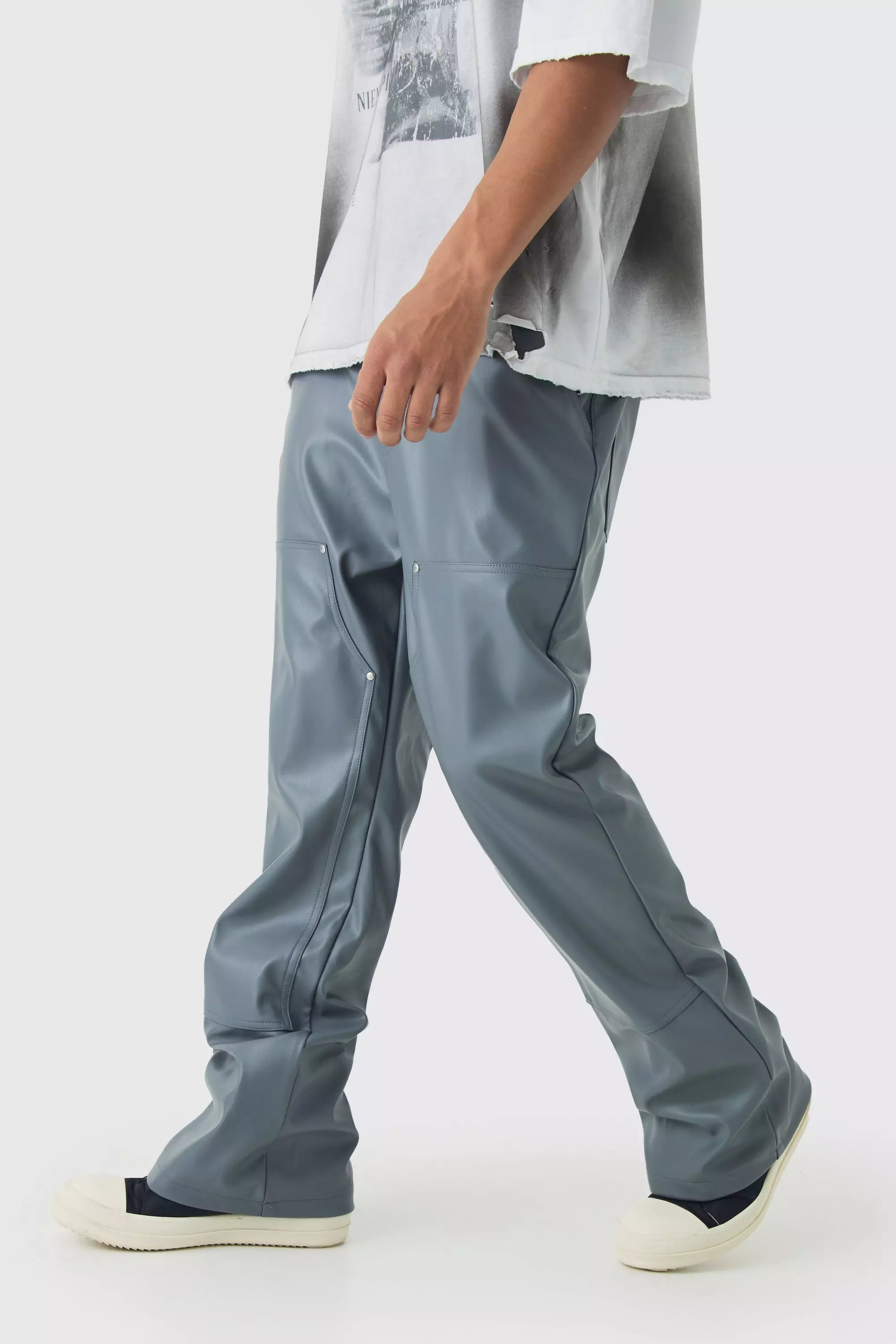 Charcoal Relaxed Flare Pu Carpenter Trousers alternative image