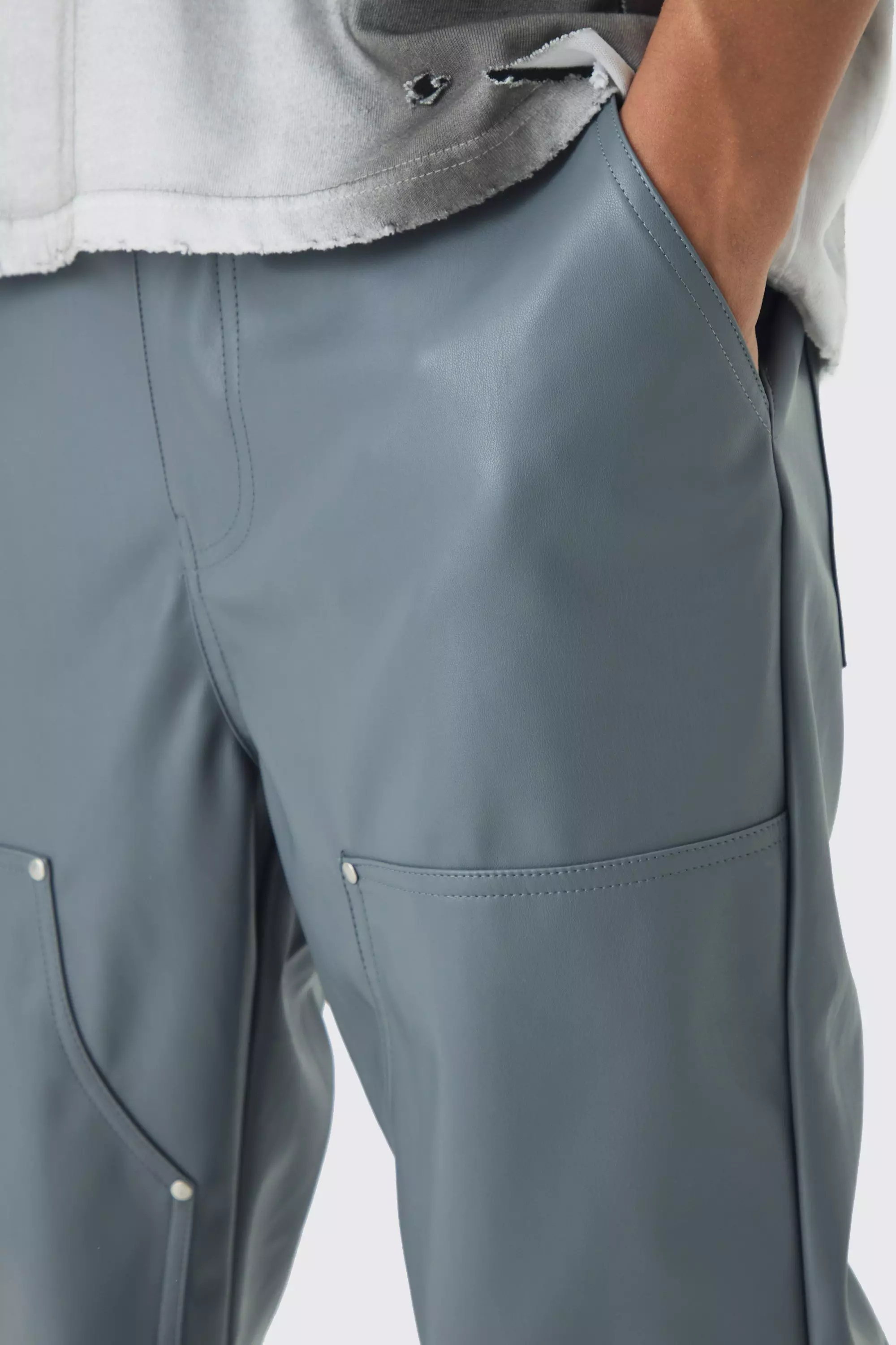Charcoal Relaxed Flare Pu Carpenter Trousers alternative image