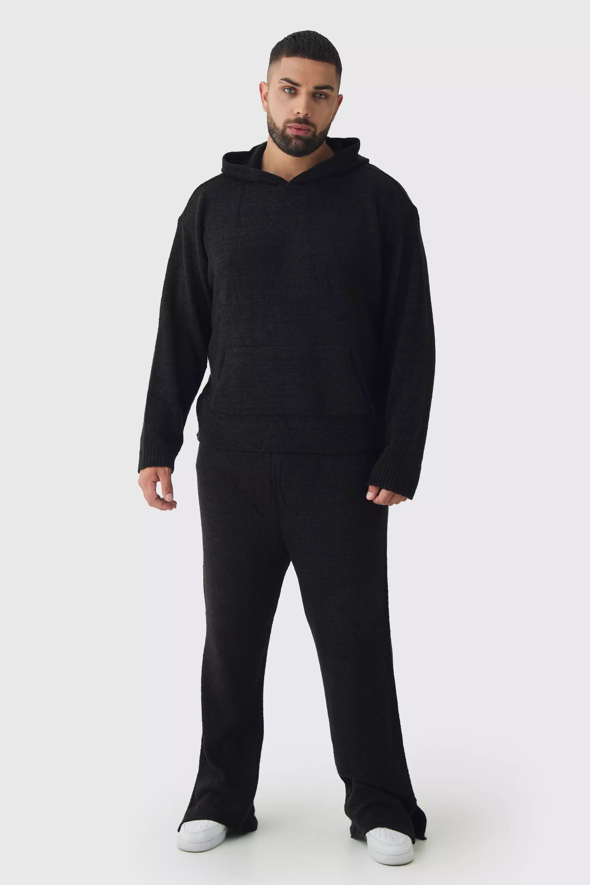 Black Plus Boucle Knit Hoodie & Pants Set