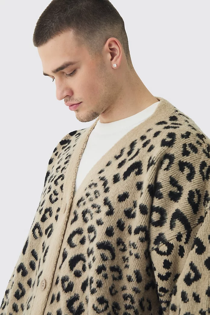 Tall Brushed Knit Leopard Print Oversized Cardigan Tall Brushed Knit Leopard Print Oversized Cardigan