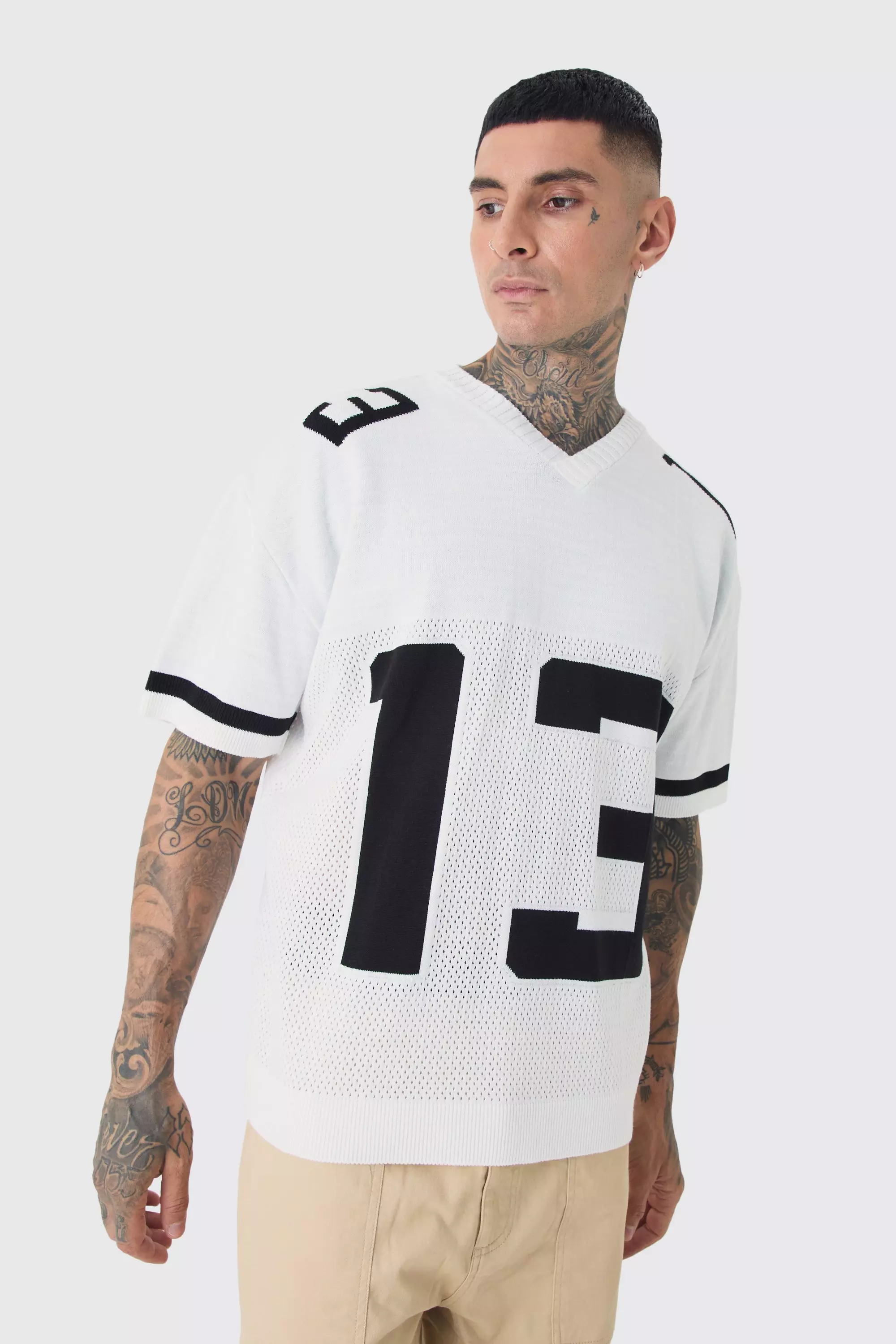 Tall Open Stitch Varsity Jumper White