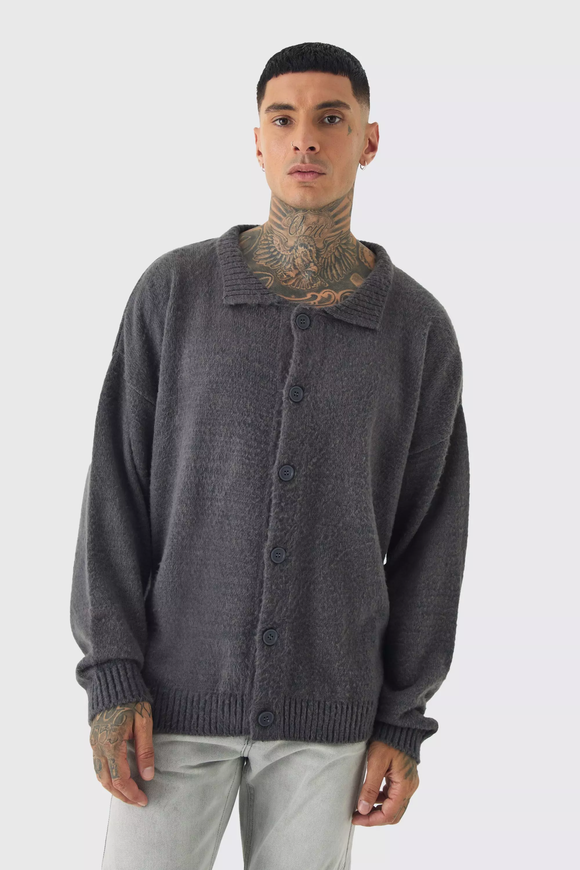 Tall Brushed Knit Overshirt Charcoal