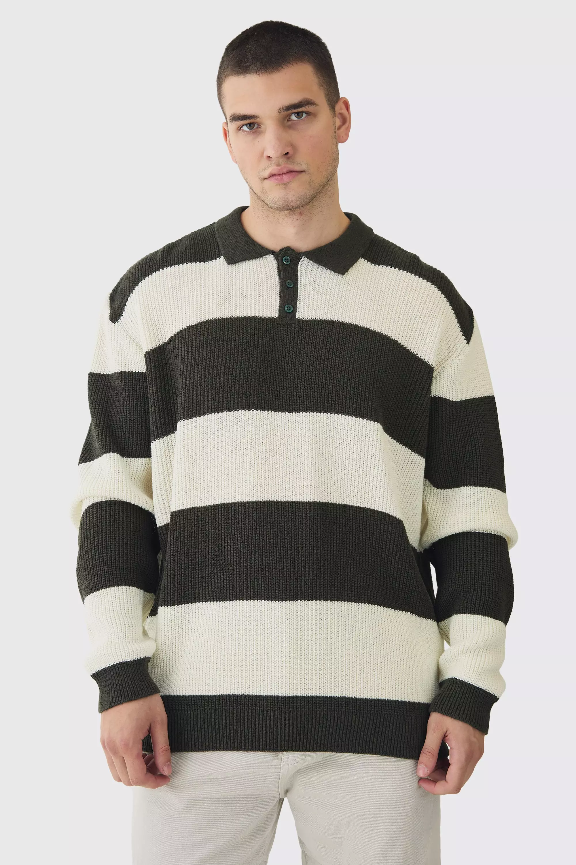 Tall Knitted Stripe Rugby Polo Forest