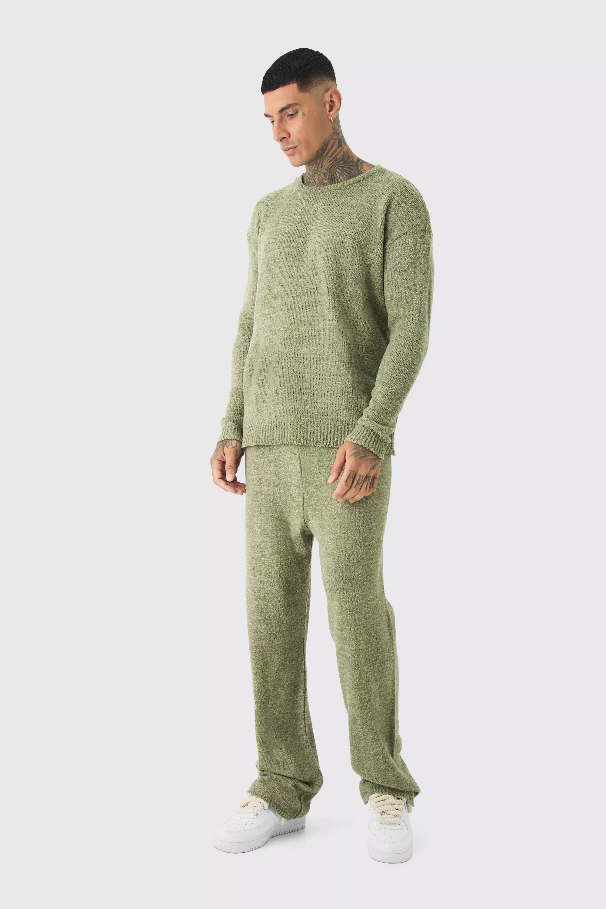 Sage Green Tall Boucle Knit Oversized Sweat & Pants Set