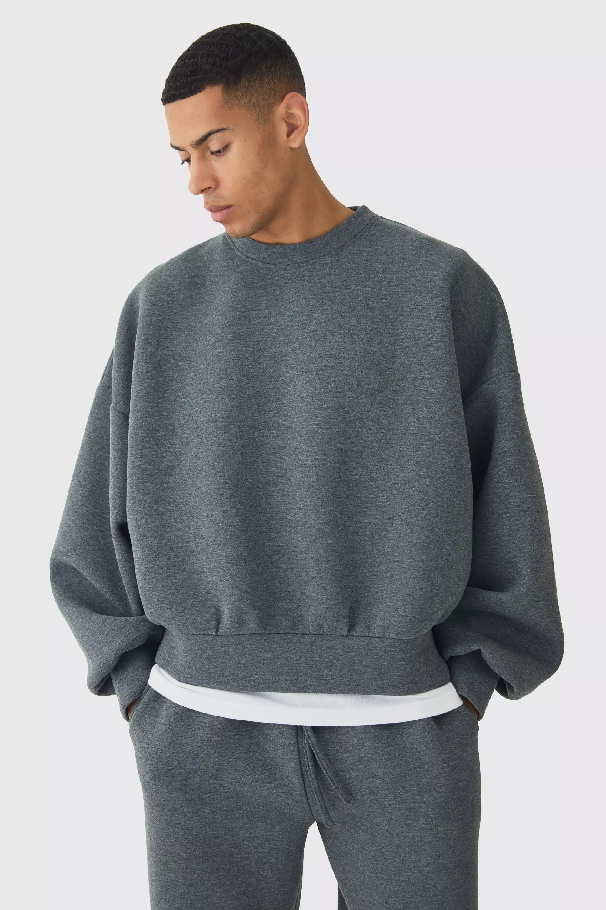 Oversized Marl Scuba Sweatshirt Charcoal