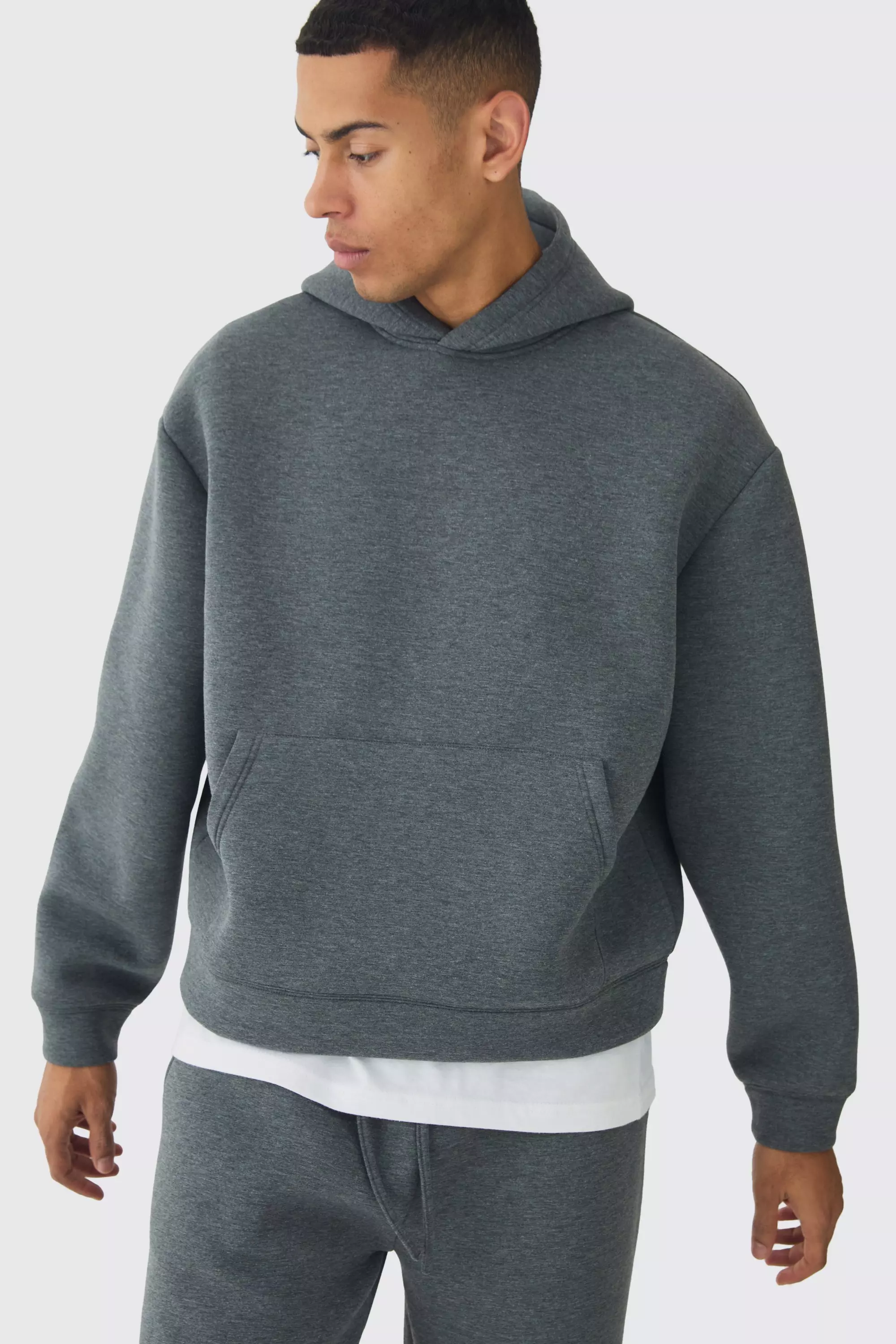 Oversized Boxy Marl Scuba Hoodie Charcoal