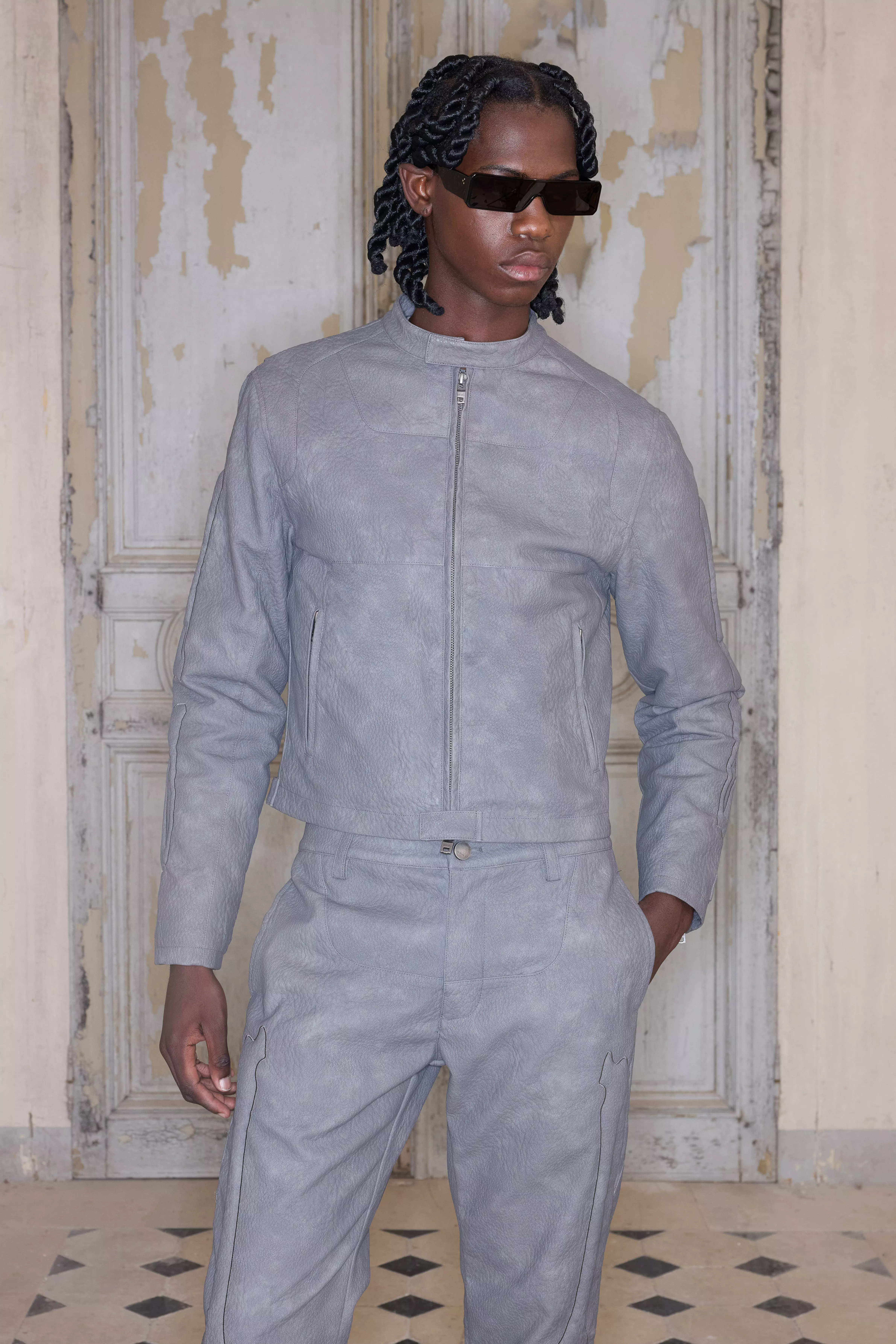 Grey Premium Nepleren Biker Jas In Grijs alternatieve afbeelding