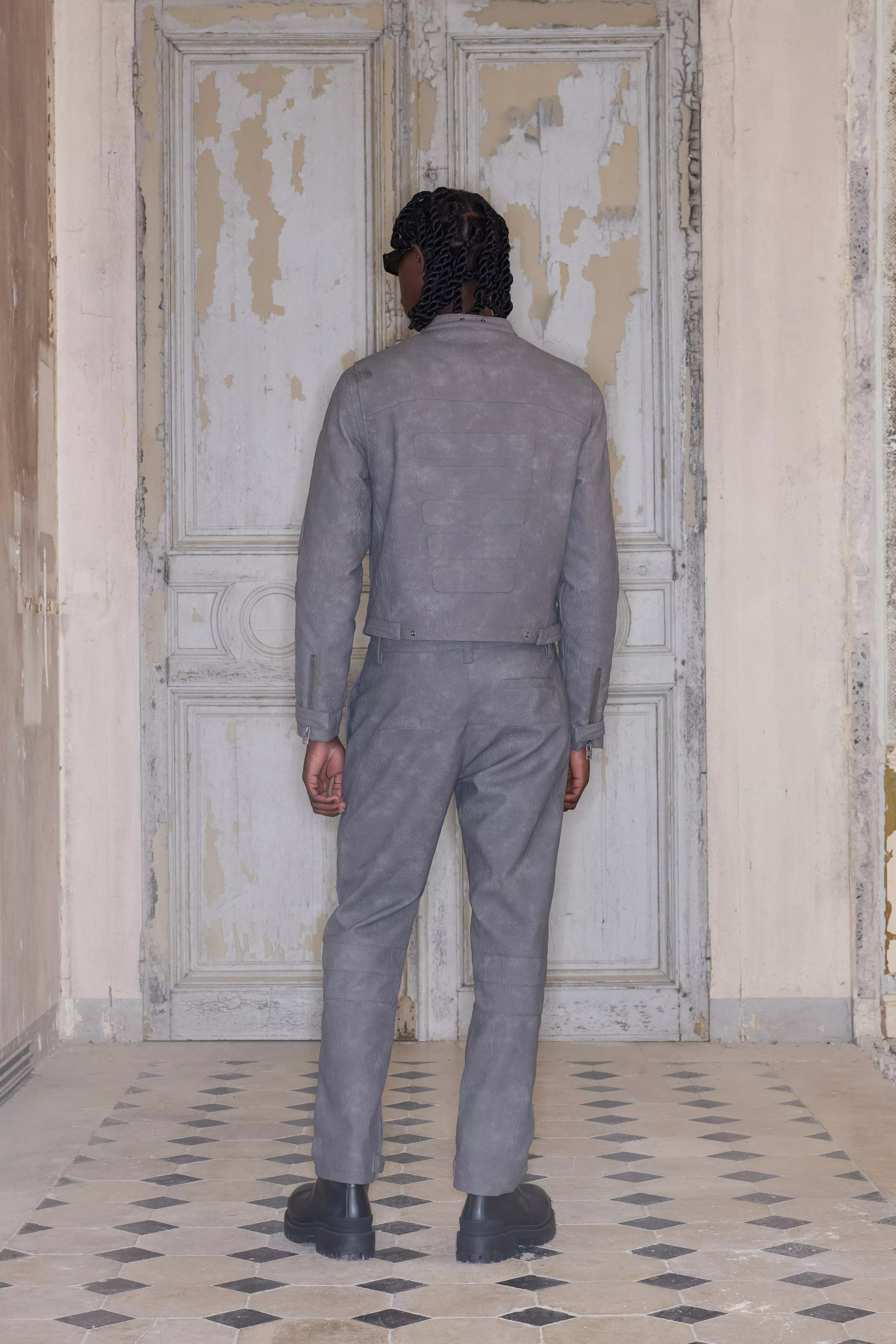 Grey Premium Nepleren Biker Jas In Grijs alternatieve afbeelding