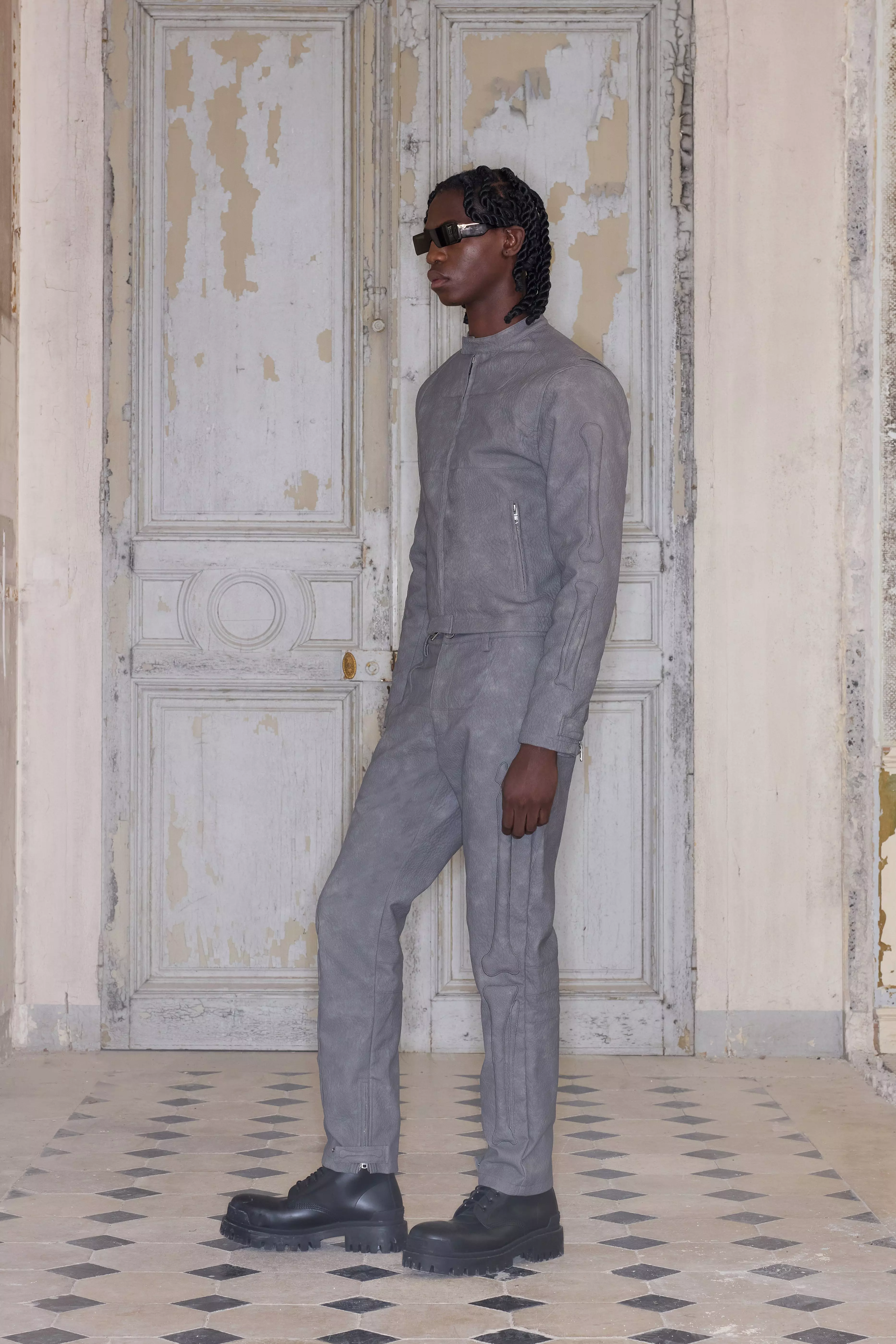 Grey Premium Nepleren Biker Jas In Grijs alternatieve afbeelding
