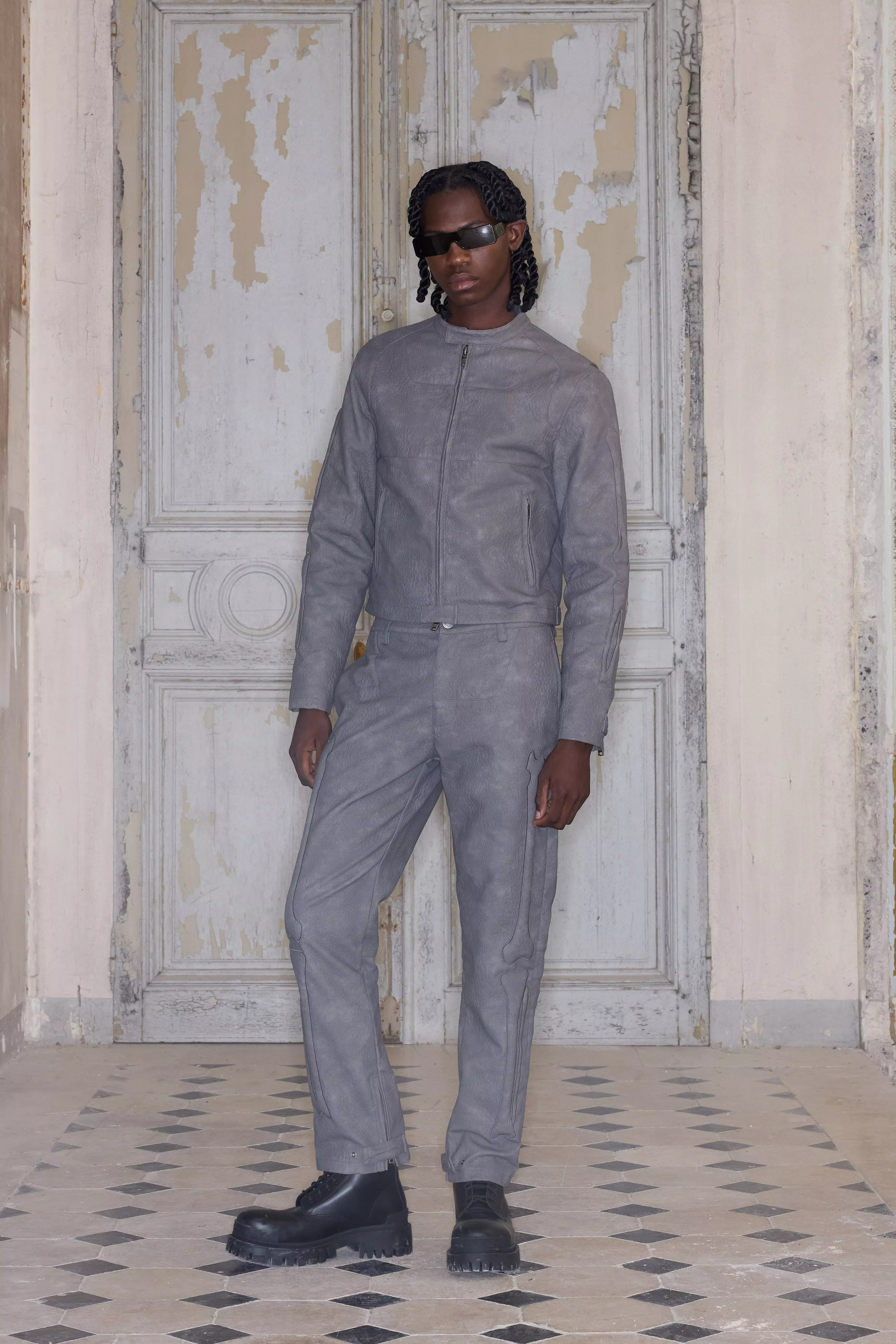 Grey Premium Nepleren Biker Jas In Grijs alternatieve afbeelding