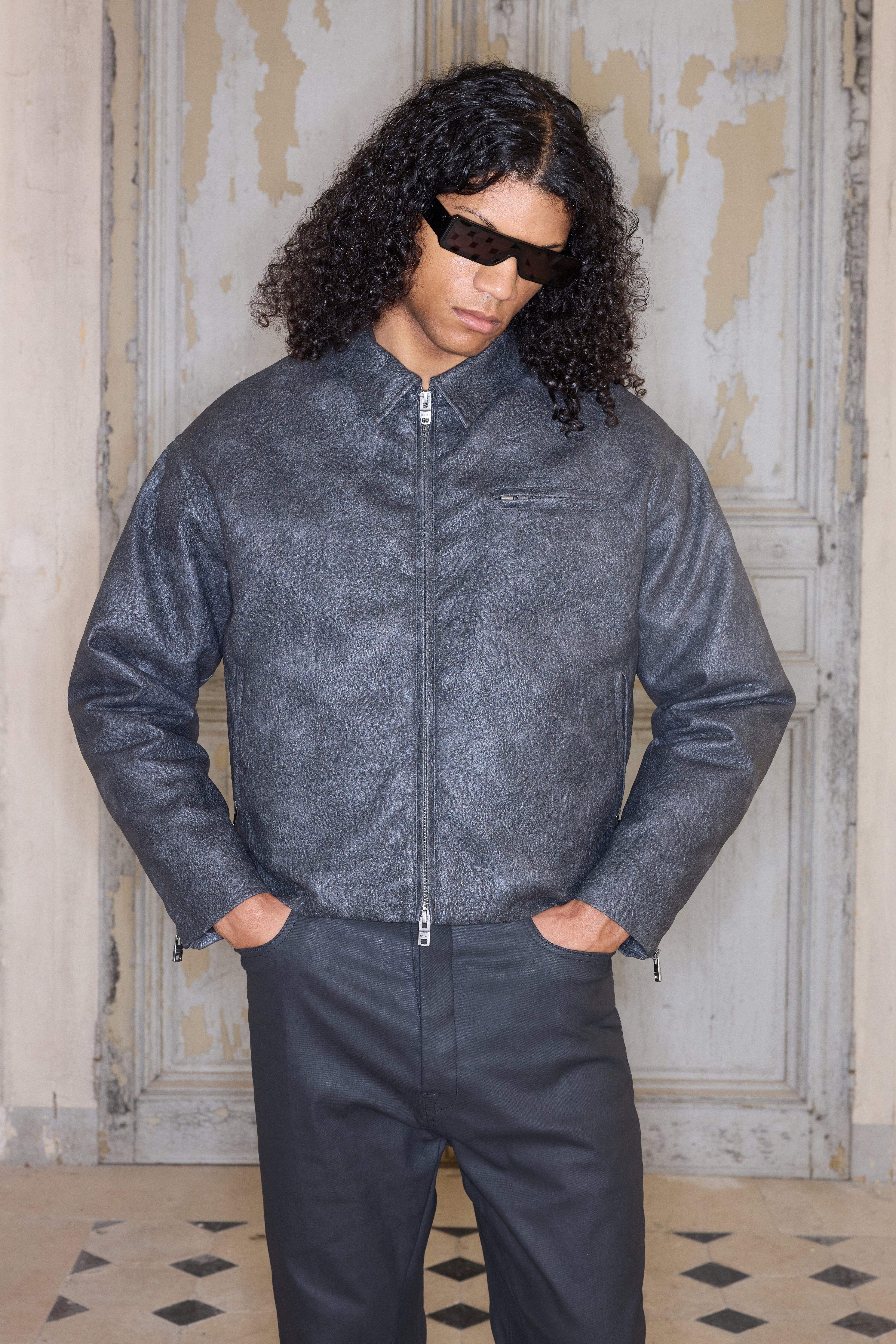 Men's Leather Harrington Jackets | boohooMAN USA