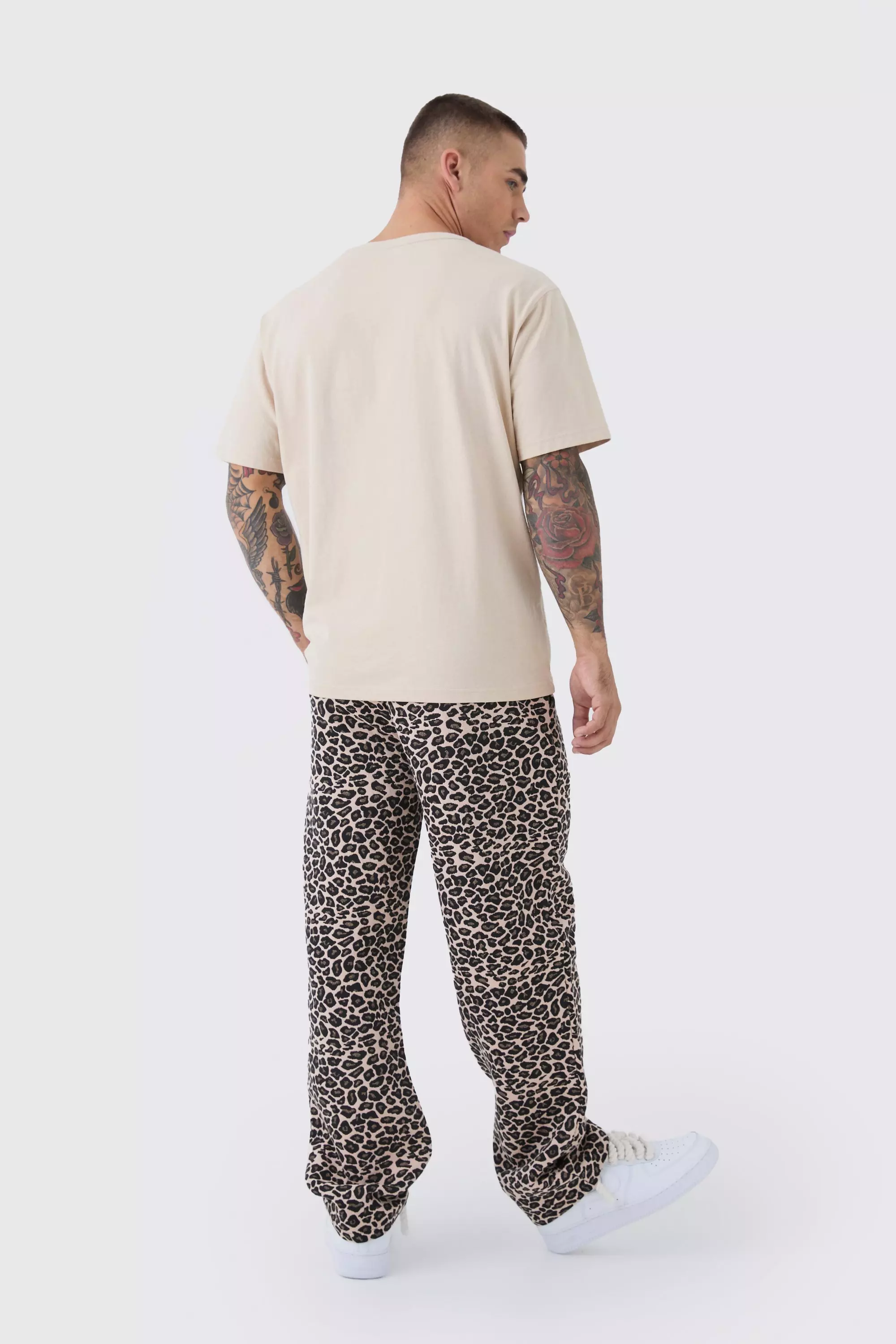 Lockere Leopardenprint-Hose mit elastischem Bund, Brown alternatives Bild