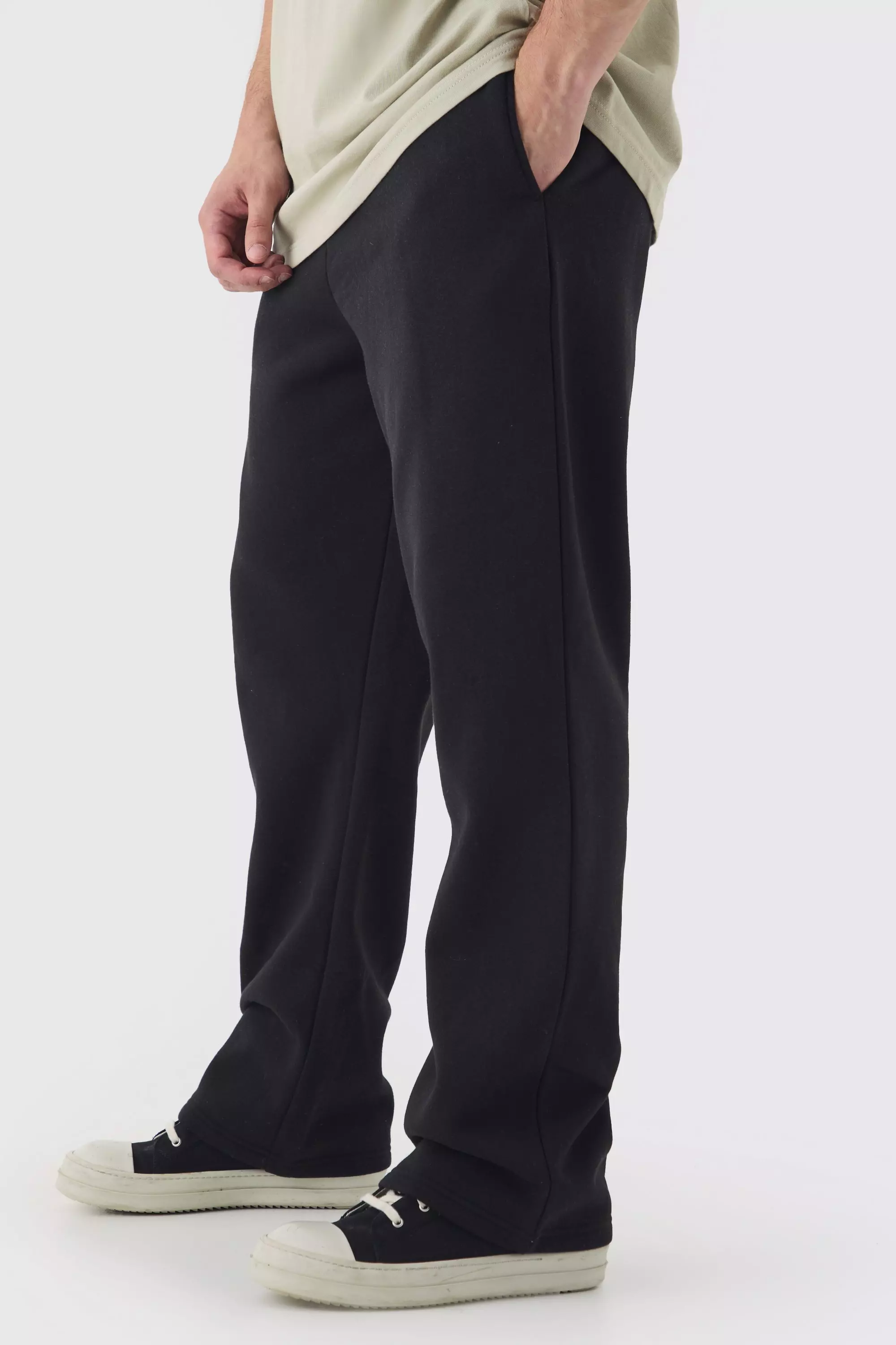 Tall Double Waistband Baggy Fit Jersey Bottoms In Black | boohooMAN USA