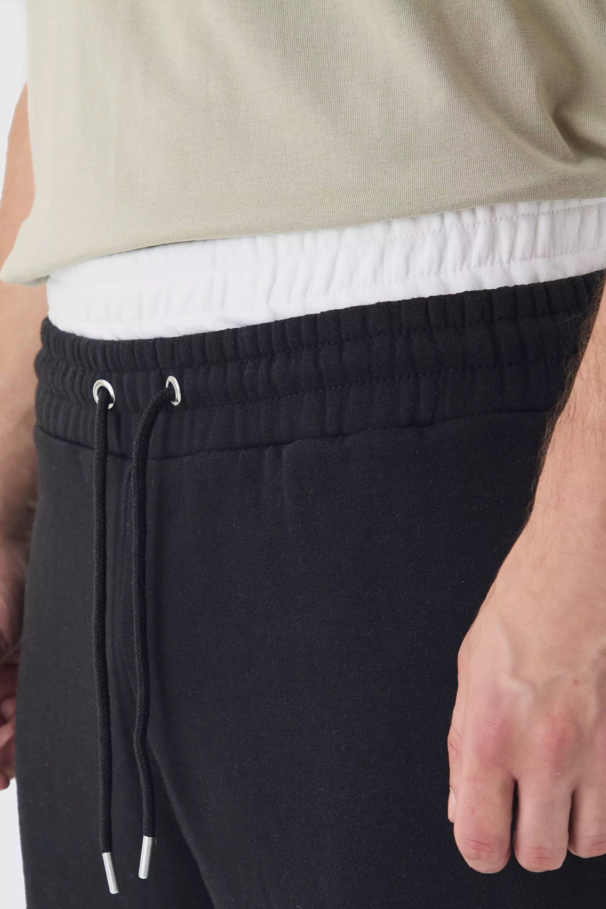Tall Double Waistband Baggy Fit Jersey Bottoms In Black | boohooMAN USA
