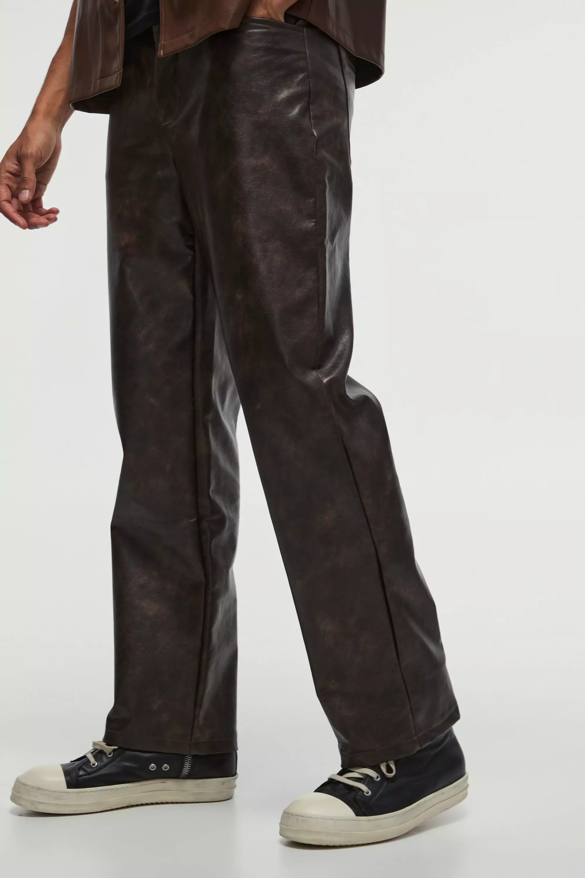 Chocolate Brown Relaxed Washed Pu Pants