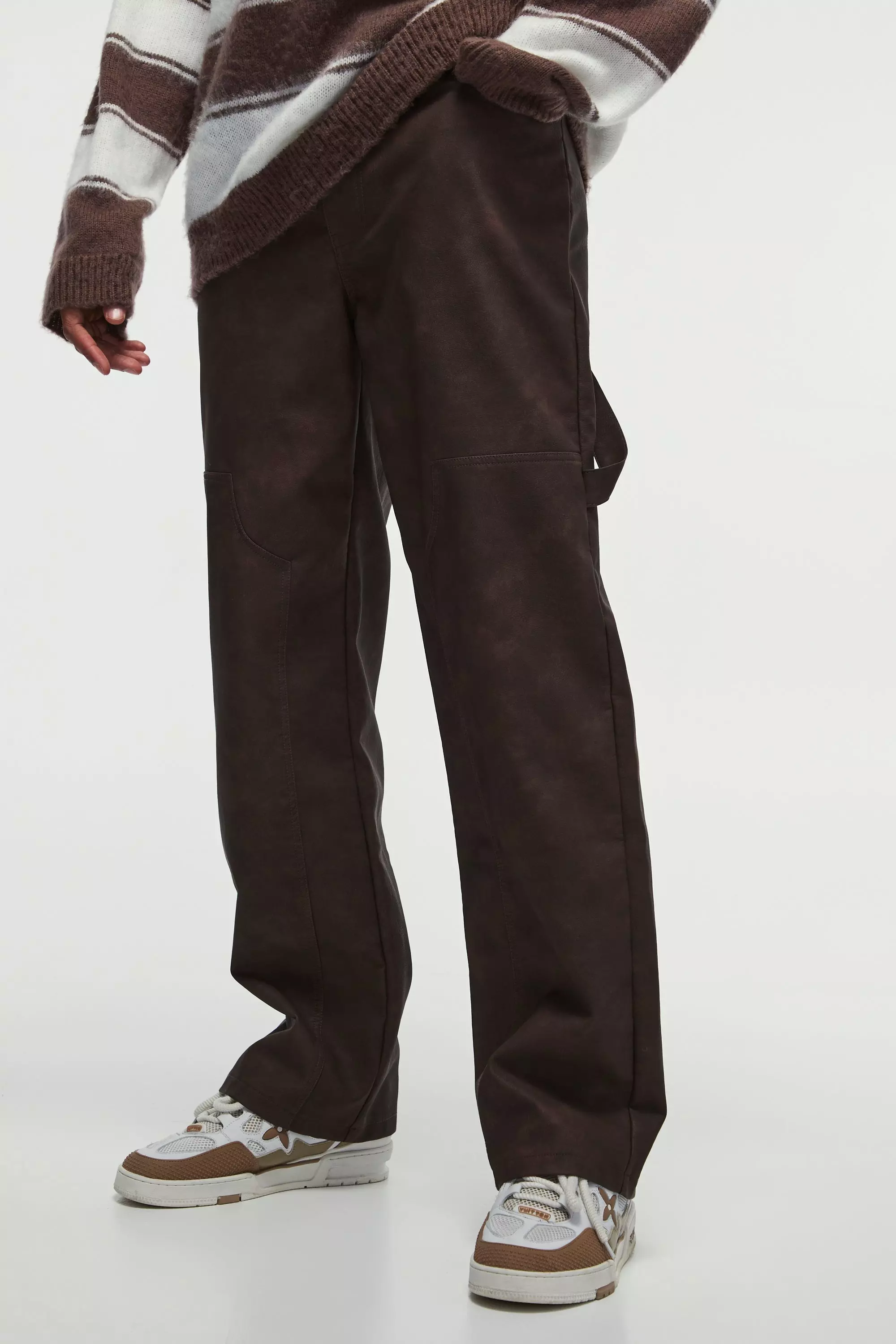 Chocolate Brown Relaxed Pu Carpenter Pants