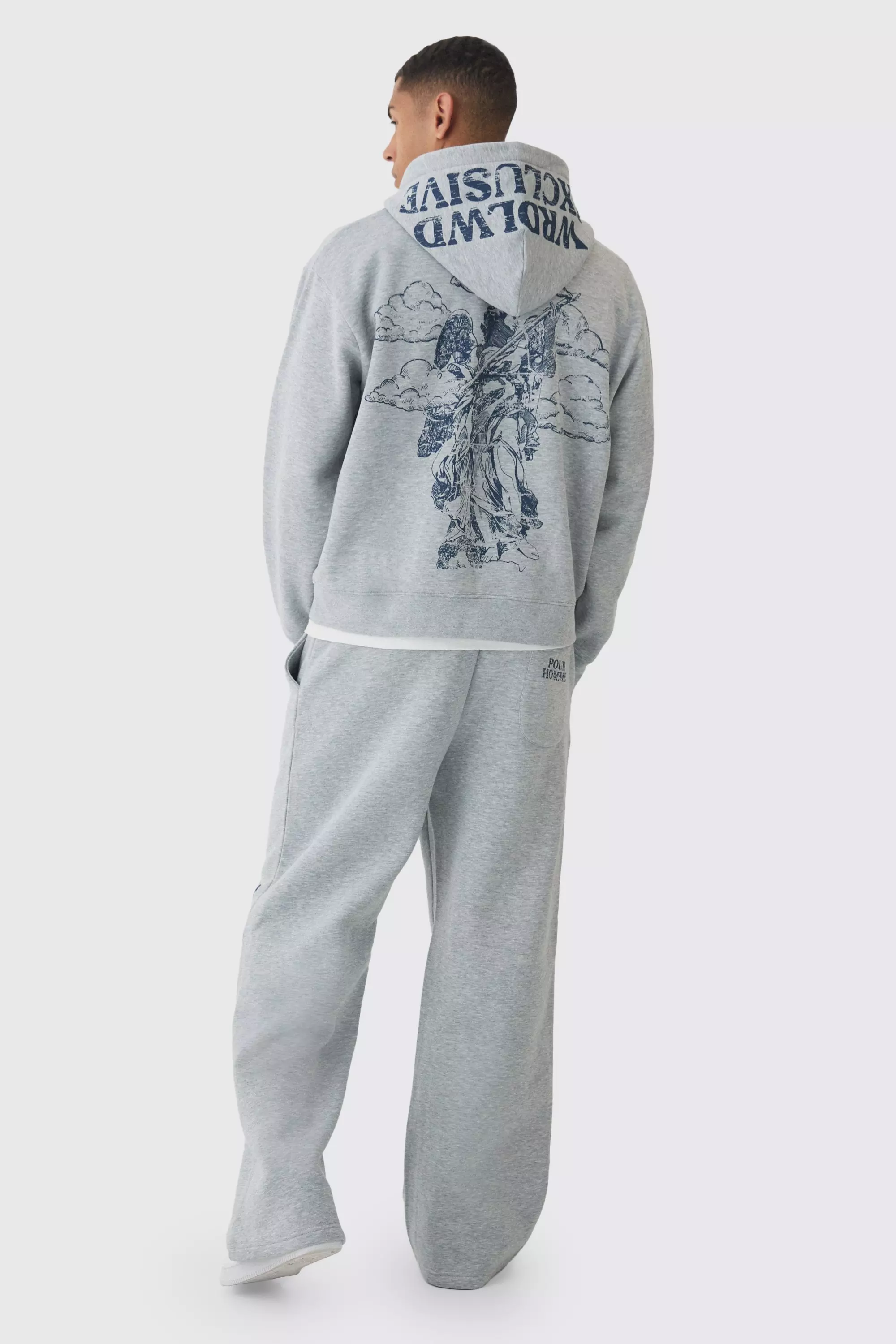 Grey marl Oversized Boxy Offcl Hoodie Met Print alternatieve afbeelding