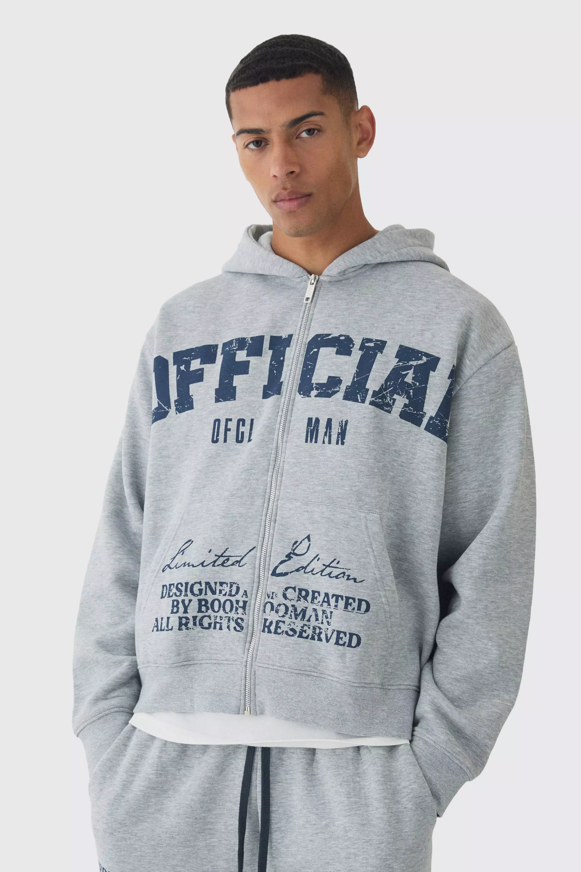 Grey marl Oversized Boxy Offcl Hoodie Met Print alternatieve afbeelding