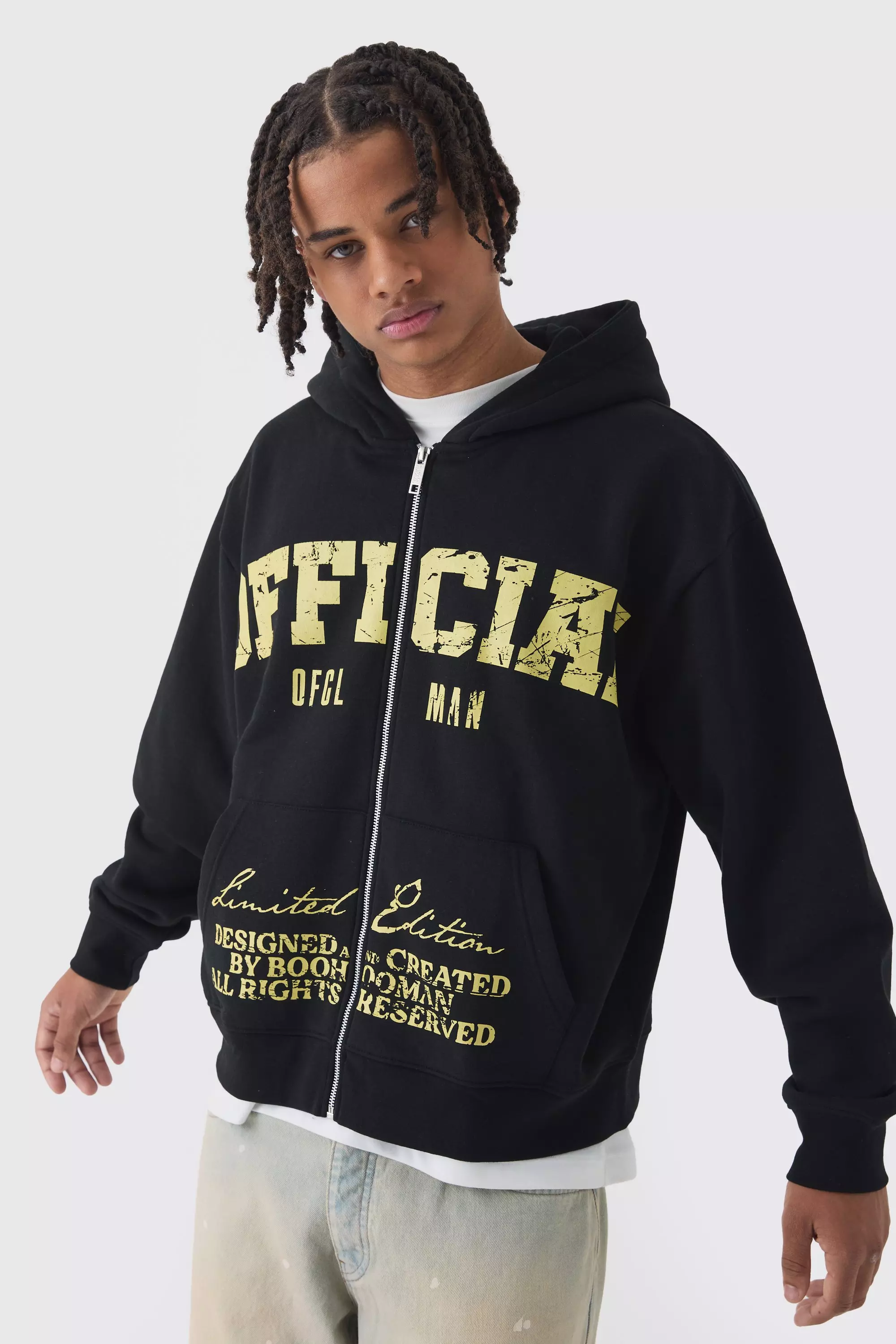 Black Oversized Boxy Offcl Print Zip Through Hoodie alternative image