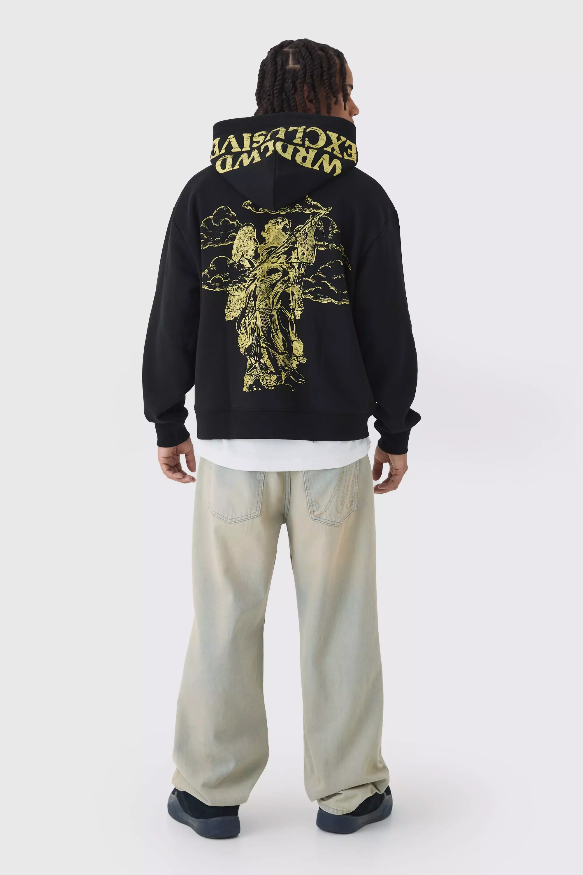 Black Oversized Boxy Offcl Print Zip Through Hoodie alternative image