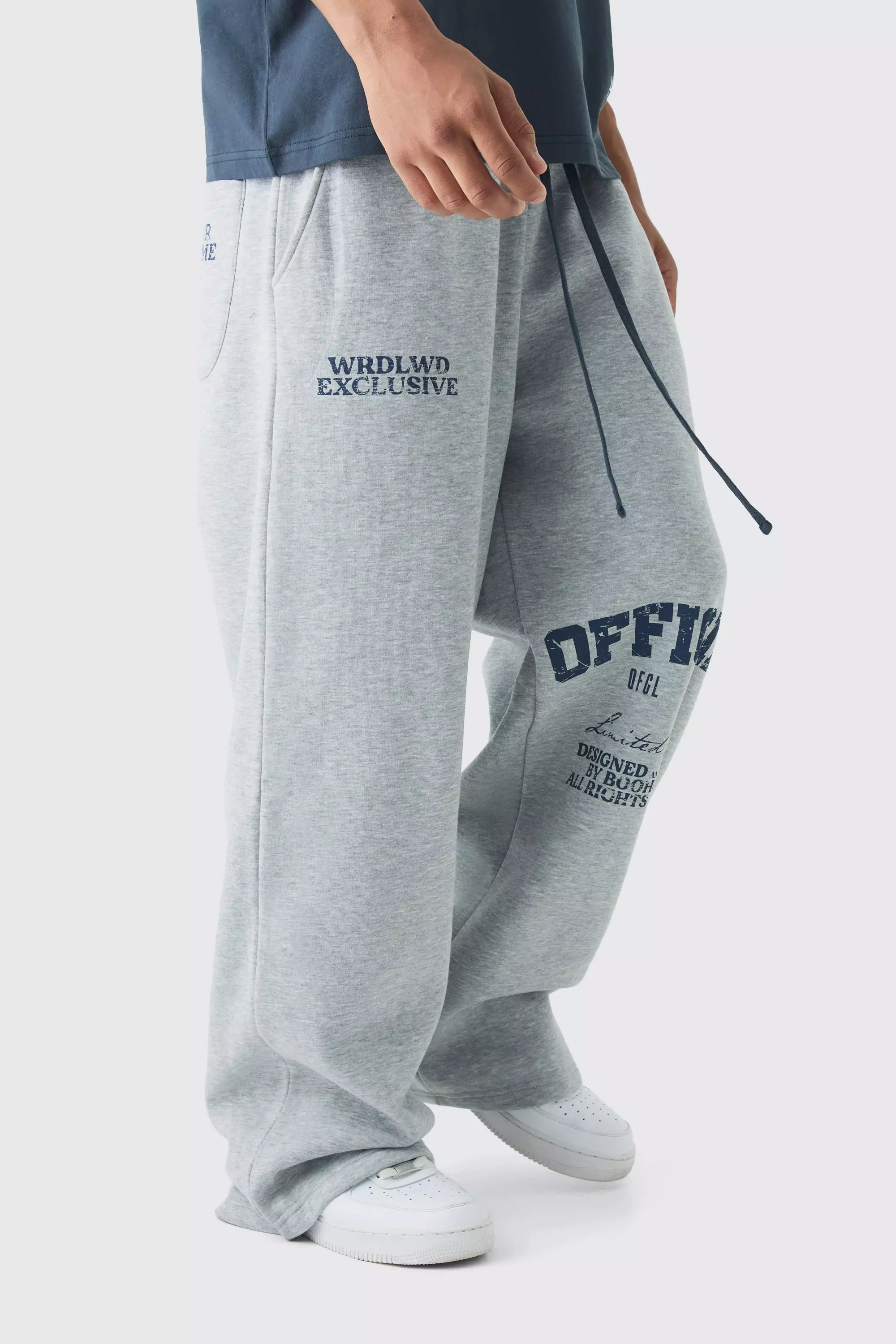 Grey Wide Leg Offcl Print Sweatpants