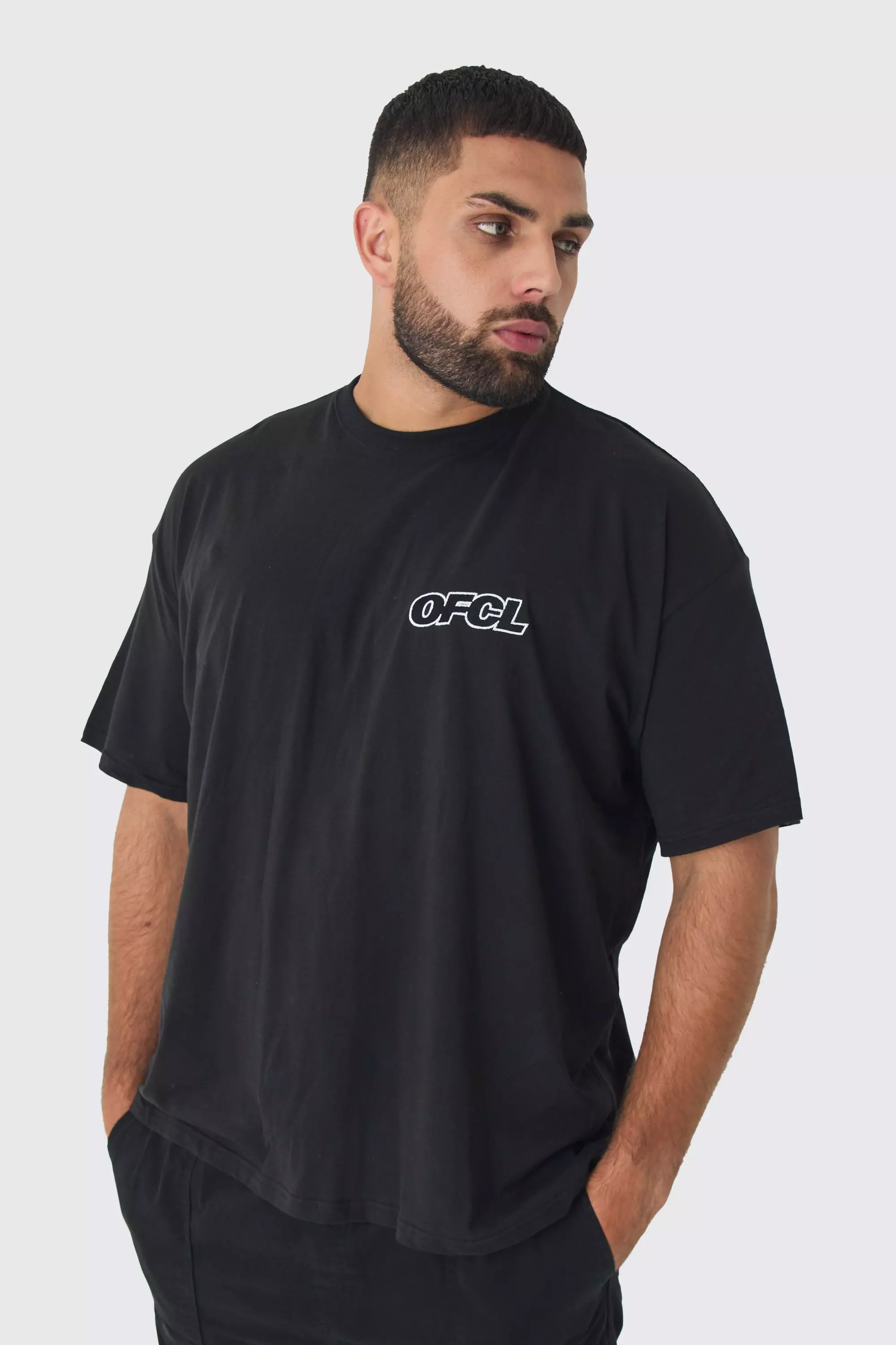 Plus Oversized Ofcl Embroidered T-shirt In Black Black