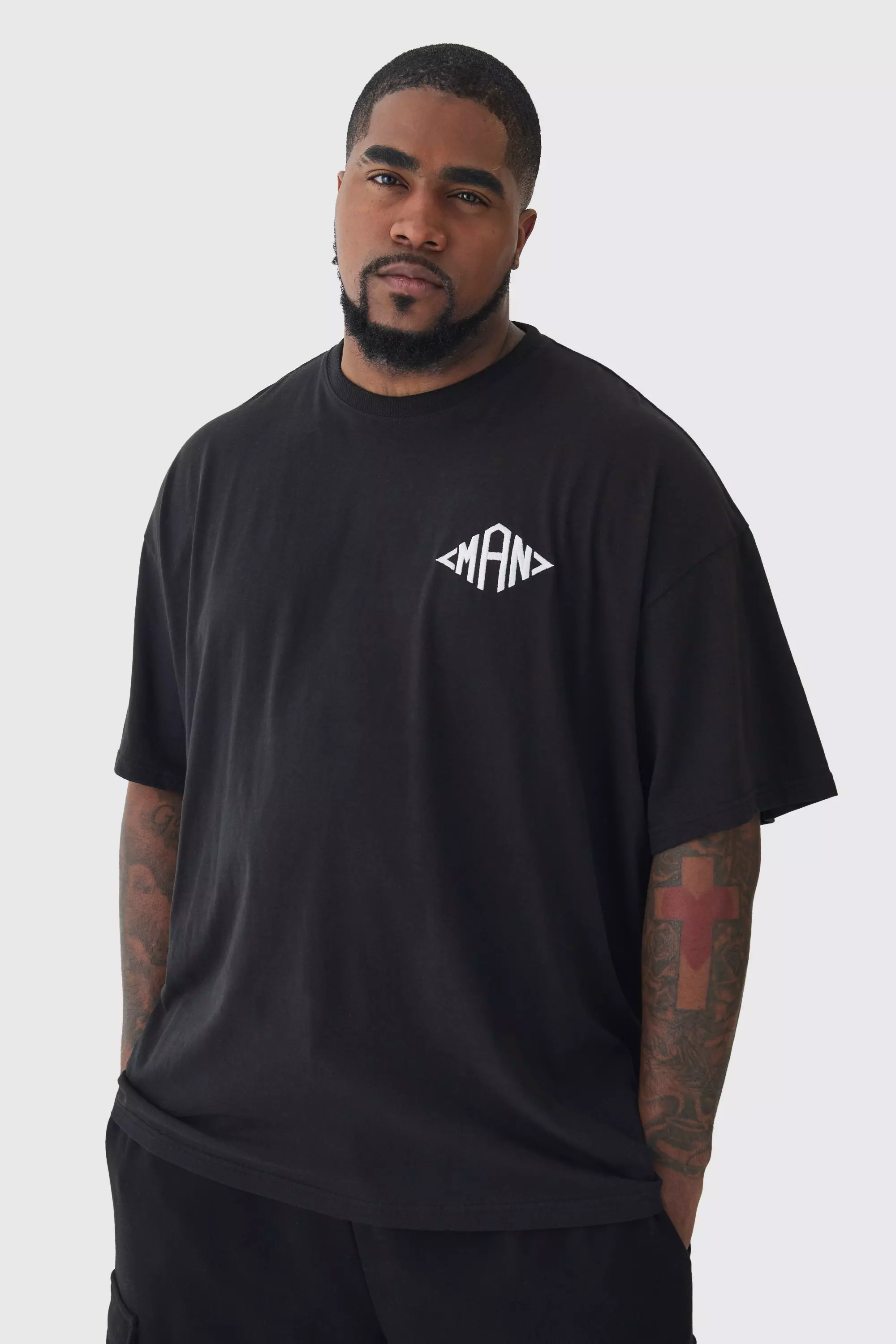 Grande taille - T-shirt oversize à broderie - MAN, Black autre image