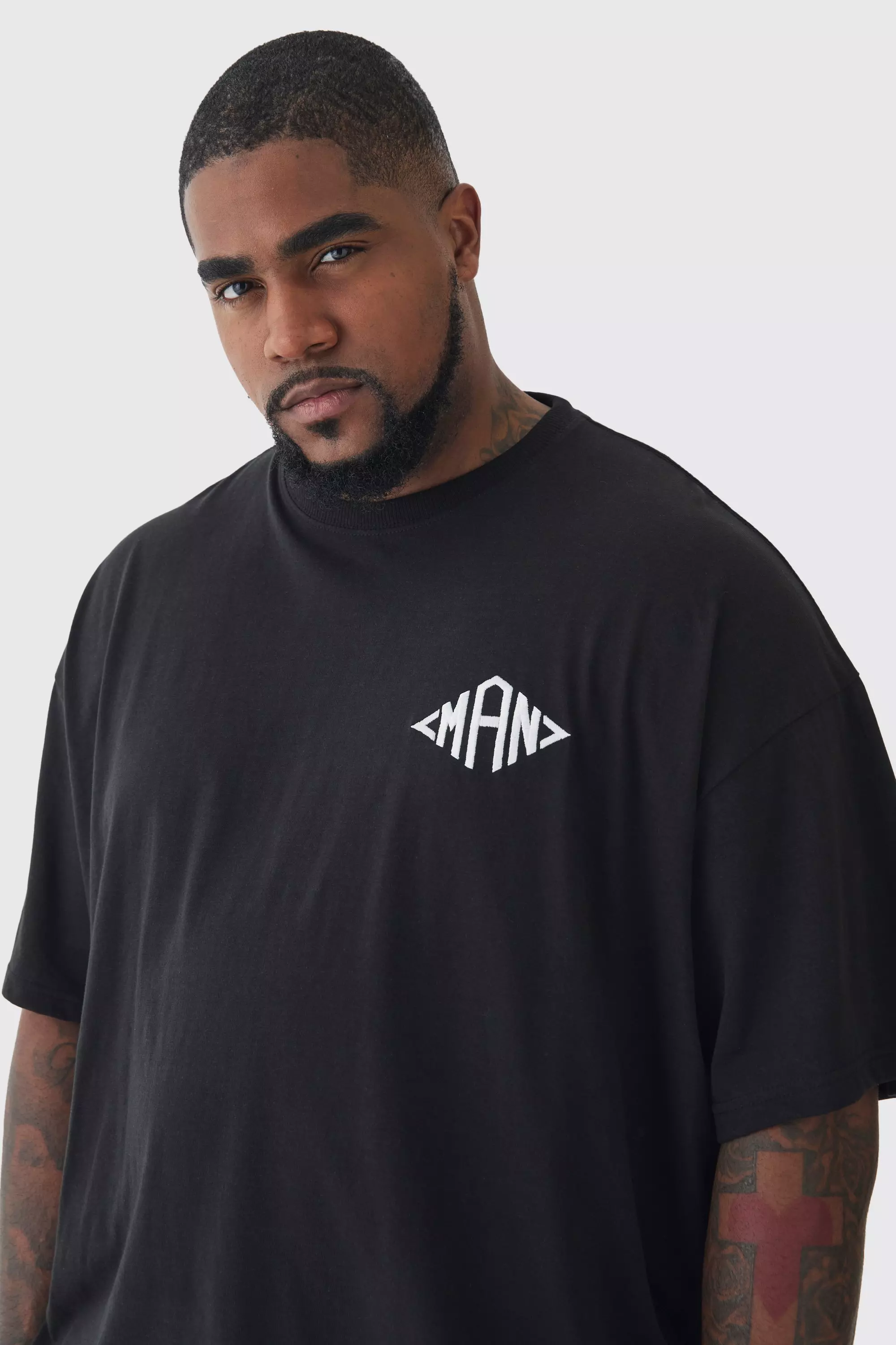 Grande taille - T-shirt oversize à broderie - MAN, Black autre image