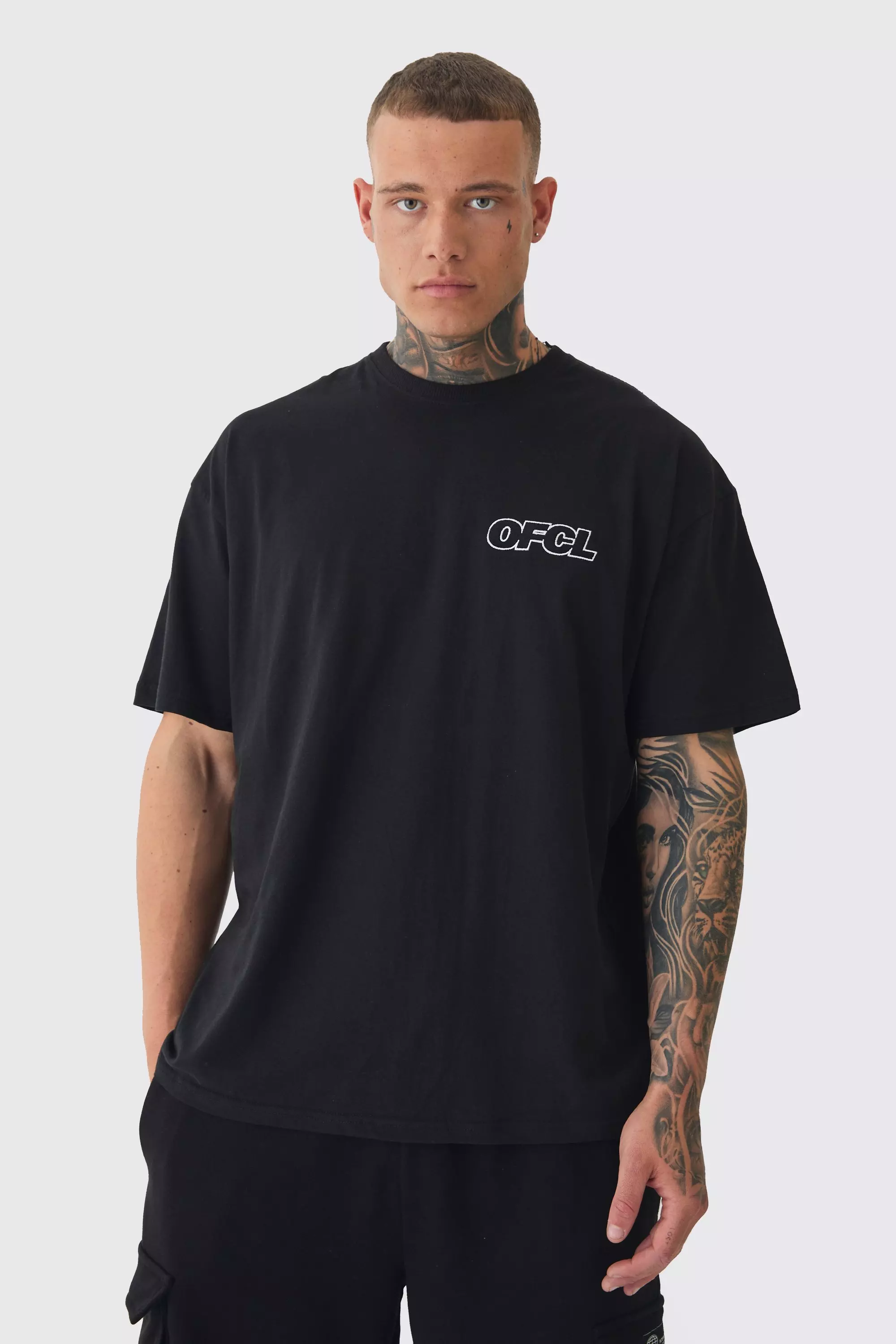Tall Oversized Ofcl Embroidered T-shirt In Black Black