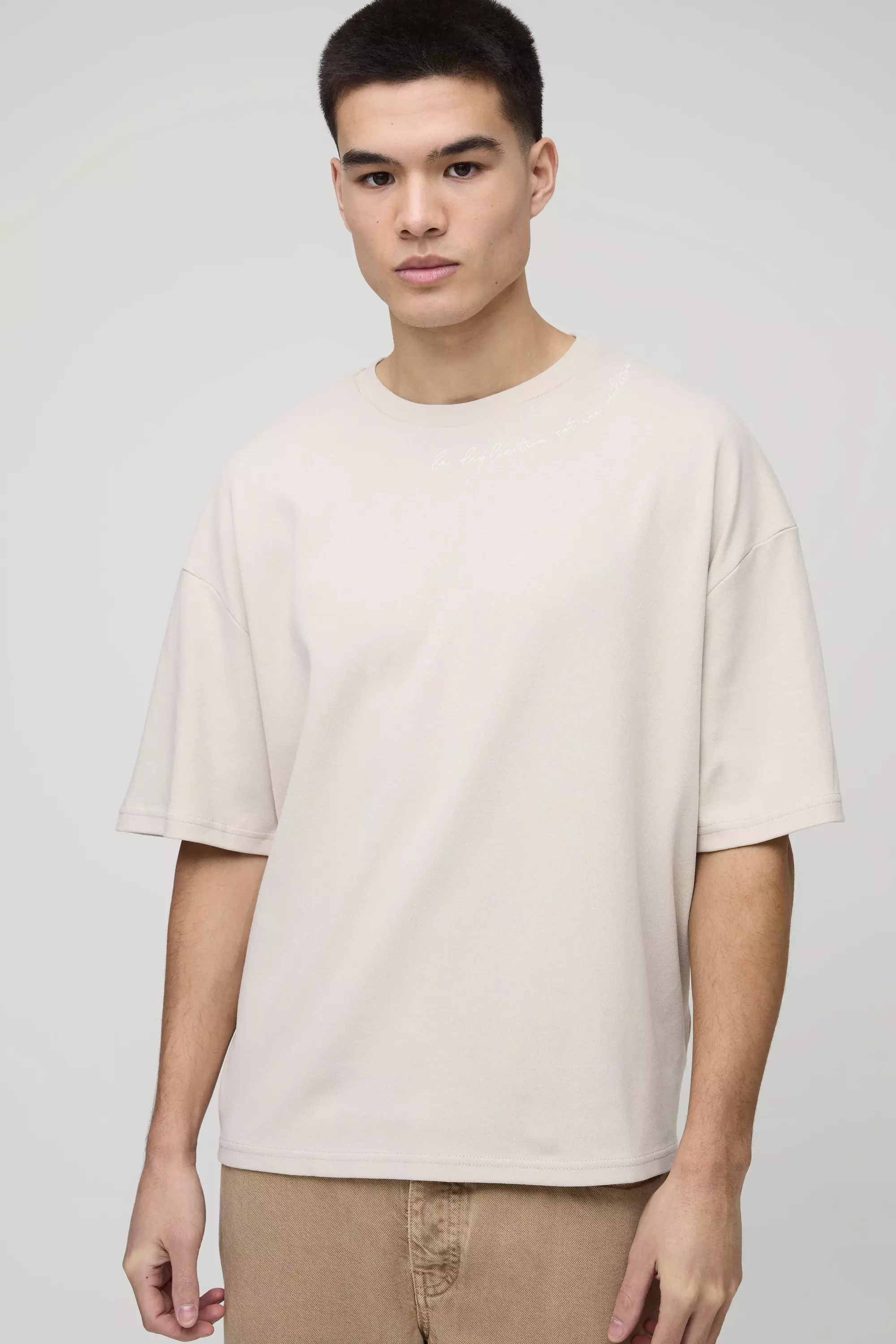 Stone Oversized Boxy Embroidered Slogan T-shirt alternative image