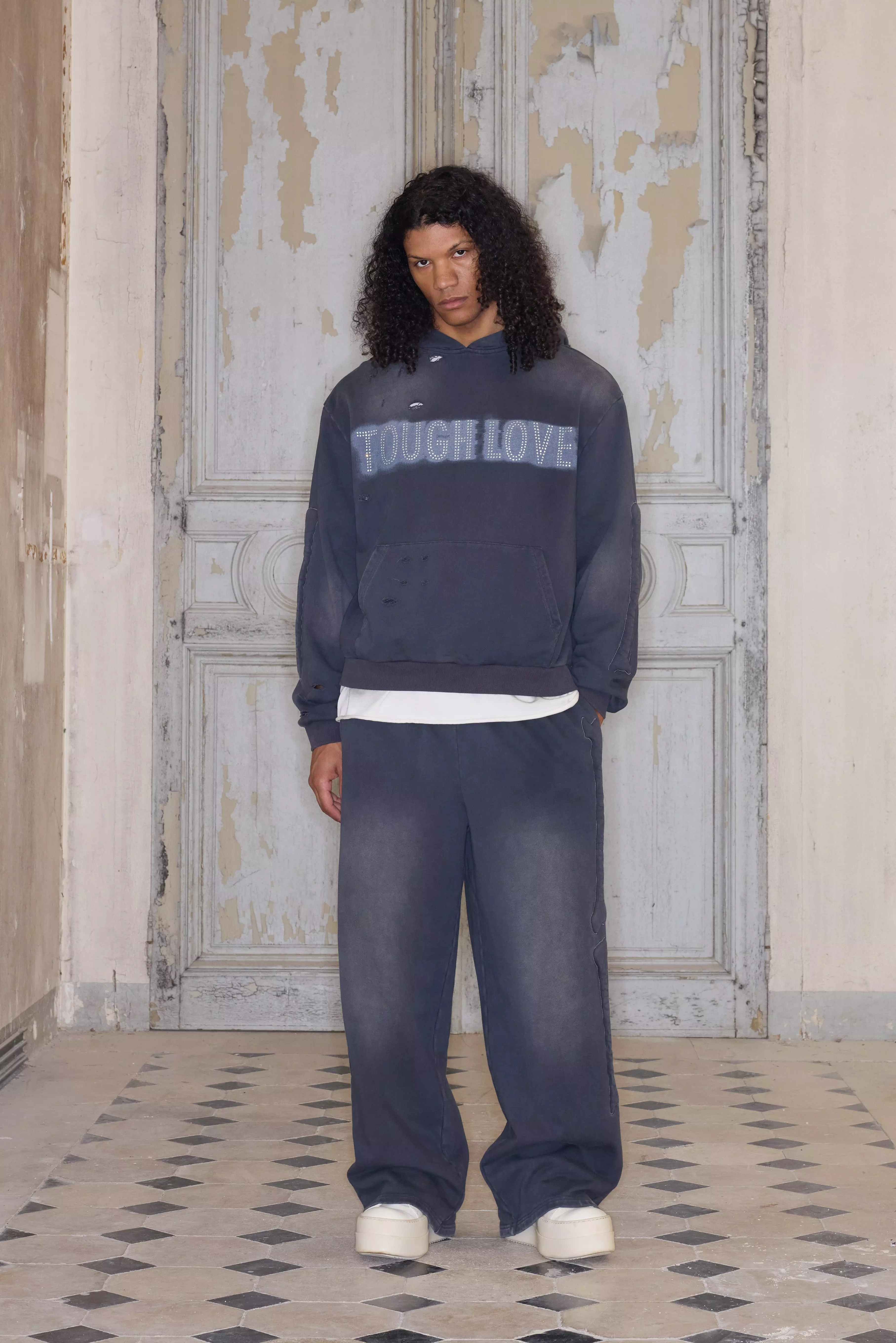 Grey Premium Gebleekte Wide Leg Joggingbroek In Grijs alternatieve afbeelding