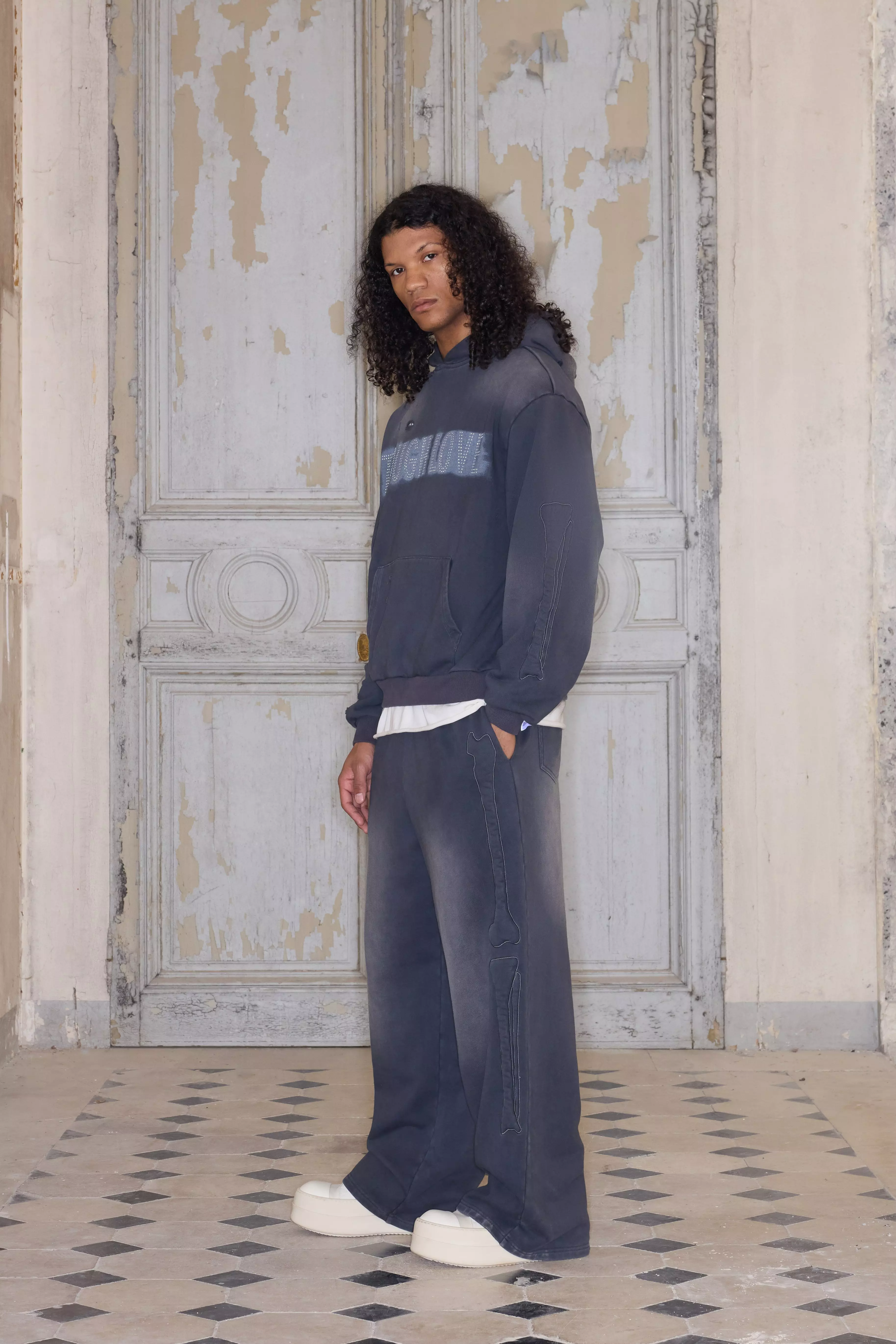 Grey Premium Gebleekte Wide Leg Joggingbroek In Grijs alternatieve afbeelding